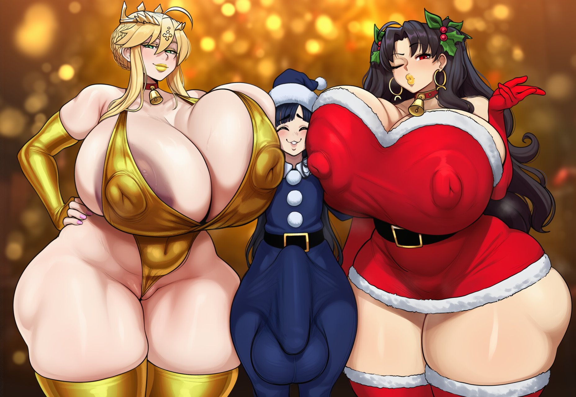 1futa, 2d, 3girls, ahoge, ai generated, alternate breast size, areola, areola slip, areolae, areolae slip, artoria pendragon (fate), artoria pendragon (lancer) (fate), ass, balls, bell, big ass, big balls, big breasts, big butt, big cock, big nipples, big penis, big testicles, big thighs, black hair, bleach, blonde hair, braid, breasts, bulge, christmas, cleavage, cock, covered nipples, covered penis, crown, curvy, dress, earrings, elbow gloves, erection, erection under clothes, fate (series), fate/grand order, fate/stay night, flat chest, flat chested, fur trim, futa with female, futa/female, futanari, gigantic balls, gigantic breasts, gigantic cock, gigantic penis, gigantic testicles, gigigens, giselle gewelle, gloves, gold bikini, green eyes, hat, hoop earrings, huge ass, huge balls, huge breasts, huge butt, huge cock, huge nipples, huge testicles, huge thighs, ishtar (fate), jewelry, large ass, large balls, large breasts, large butt, large cock, large nipples, large penis, large testicles, large thighs, long hair, massive balls, massive breasts, massive cock, massive penis, massive testicles, multiple girls, neck bell, nipples, one eye closed, penis, puffy nipples, red eyes, red gloves, santa costume, santa hat, siblings, smile, testicles, thick ass, thick butt, thick cock, thick penis, thick thighs, thighhighs, thighs, wide hips, yellow gloves