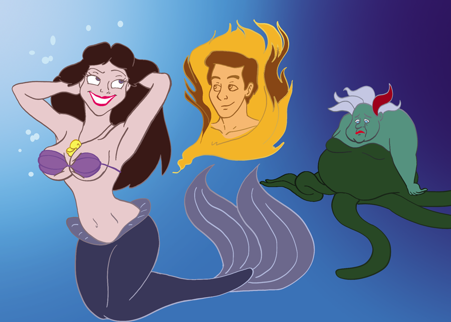 2girls ariel ariel_(the_little_mermaid) armpits arms arms_behind_head arms_up belly_button big_breasts bikini_top black_hair bra breasts brown_hair bubbles busty cecaeliafanatic cleavage disney disney_princess disney_villains fat female figure fin green_skin grey_hair hips huge_breasts imagining lips lipstick long_hair looking_up male mermaid necklace old pink_skin prince_eric purple_bra purple_eyes red_lipstick scylla seashell_bra short_hair slender_waist slim slim_waist small_bra smile tail tail_fin teeth the_little_mermaid the_little_mermaid_(1989_film) thin thin_waist tight_bra tight_fit underwater ursula_(the_little_mermaid) vanessa_(the_little_mermaid) young