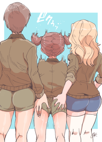 alisa_(girls_und_panzer) ass_grab girls_und_panzer groping kay_(girls_und_panzer) naomi_(girls_und_panzer)