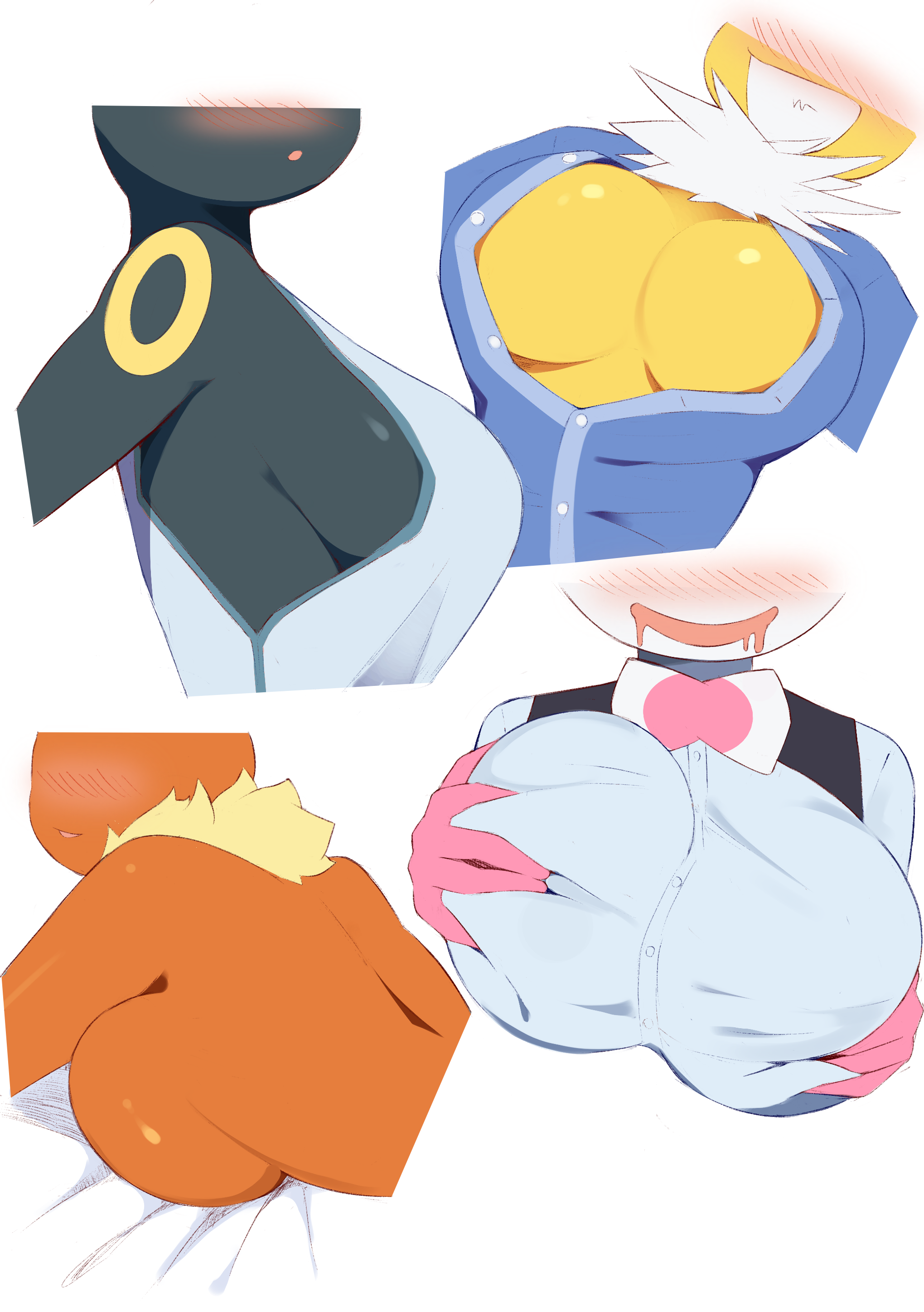 absurd res, anthro, blush, breasts, eeveelution, female, flareon, fur, hi res, jolteon, mammal, nintendo, pokémon (species), pokemon, pokemon (species), ribbons, smile, sylveon, umbreon, umisag85rabb99, video games