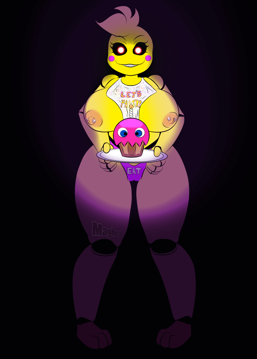 1girls, animatronic, bib, big breasts, breasts, cameltoe, chicken, cupcake (fnaf), female, five nights at freddy's, maghost, nipple piercing, nipples, piercing, pussy, robot, solo, toy chica (fnaf), toy chica (love taste)