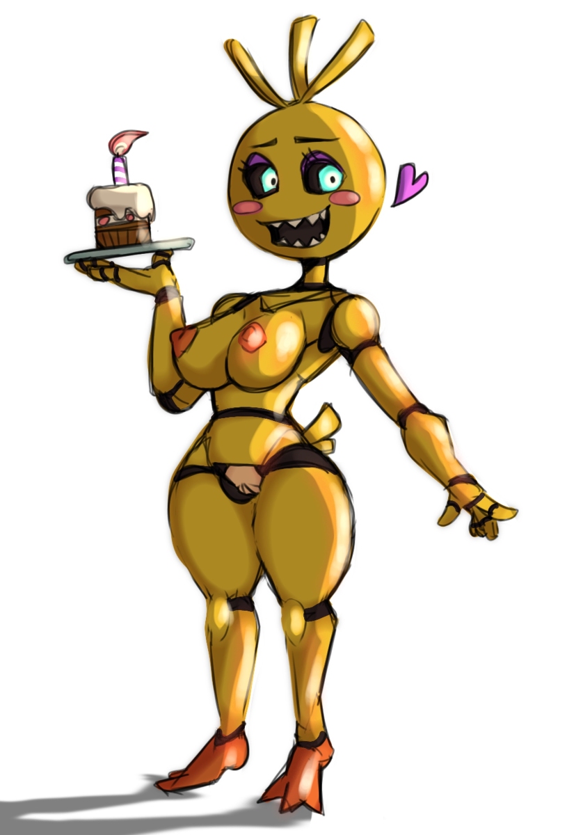 1girls animatronic bayonet_(artist) chicken cupcake five_nights_at_freddy's five_nights_at_freddy's_2 fnaf habaki5648 heart naked nude nude_female robot robot_girl toy_chica_(fnaf)