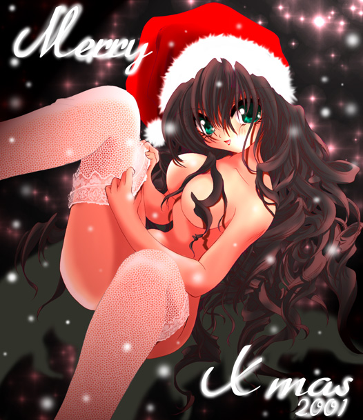 christmas hyper_eyes nude odagiri_sakura pointy_chin thighhighs