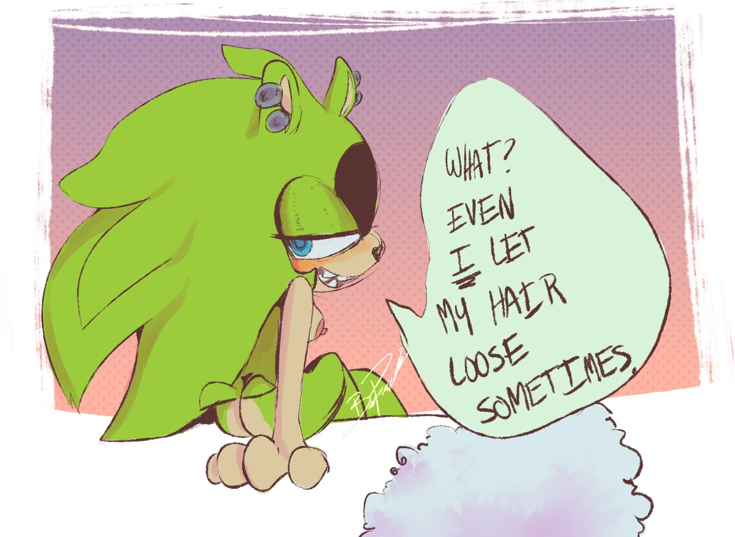 1girls, 2d, anthro, br00kiedraws, female, hair down, idw comics, idw publishing, looking at viewer, loose hair, mobian, mobian (species), mobian tenrec, naked, sega, sharp teeth, solo, sonic (series), sonic the hedgehog (comics), sonic the hedgehog (idw), sonic the hedgehog (series), surge the tenrec, tenrec, text