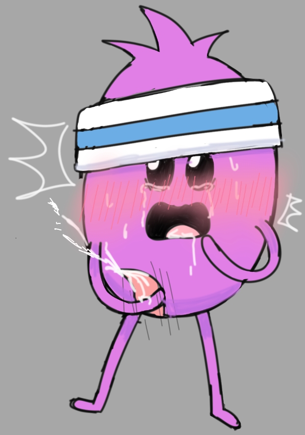 2023 artist_request bean_(dumb_ways_to_die) crying cum cute dumb_ways_to_die dumb_ways_to_die_2 grey_background male male_only masturbation non-human non-human_only penis pink_body toony zany_(dumb_ways_to_die_2)