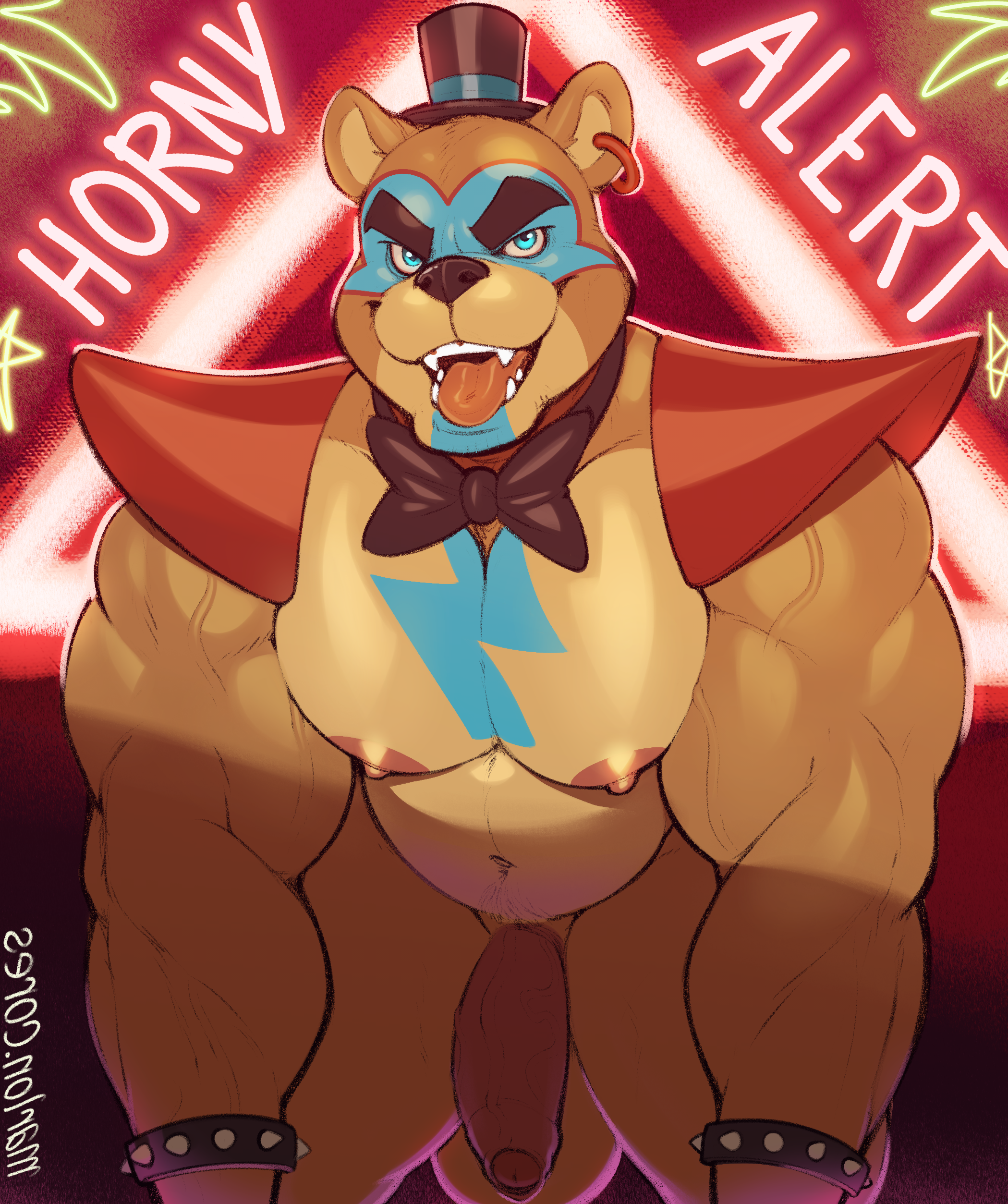 1boy, animal ears, animal humanoid, anthro, anthro only, areola, areolae, balls, ballsack, bara, bear, belly button, big balls, big eyebrows, big pecs, big penis, blue eyes, cock, dick, ears, english, english text, eyebrows, eyes, five nights at freddy's, five nights at freddy's: security breach, furry, furry male, gay, genitals, glamrock freddy (fnaf), humanoid, male, male only, marlon.cores, muscles, muscular, muscular male, navel, nipples, penis, scottgames, short ears, solo, teeth, teeth visible, testicles, text, tongue, tongue out, vein, veins, veiny, veiny muscles, veiny penis, yaoi