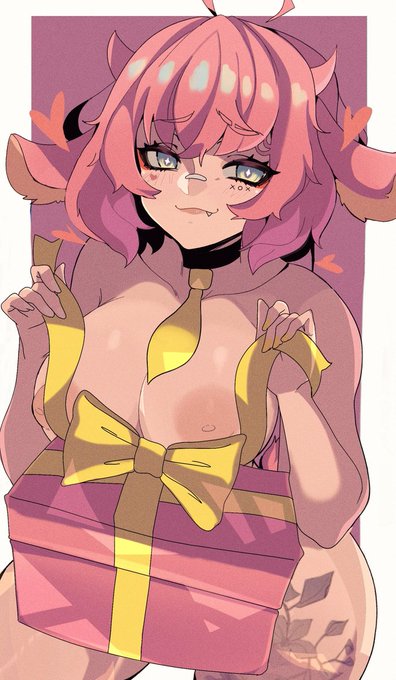 1girls animal_ears areolae big_breasts breasts cow_girl el_xox el_xox_(artist) female female_only genderfluid humanoid kemonomimi light-skinned_female light_skin nipples nude pale_skin pink_hair solo source_request tattoo virtual_youtuber wide_hips youtube youtuber