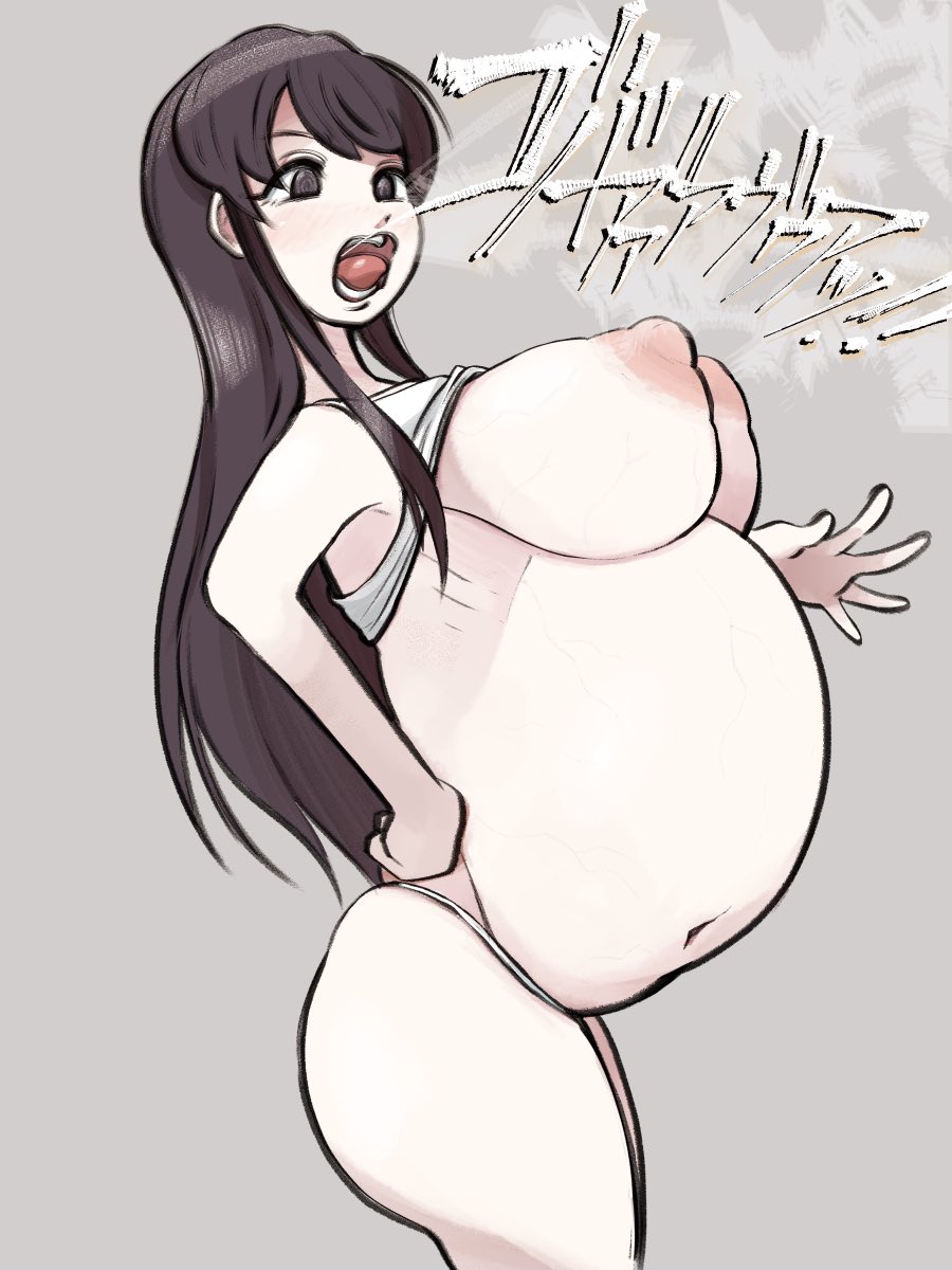 belly belly_stuffing big_belly black_hair breasts burp burping female nipples orca0091 stuffed_belly stuffing veiny_belly