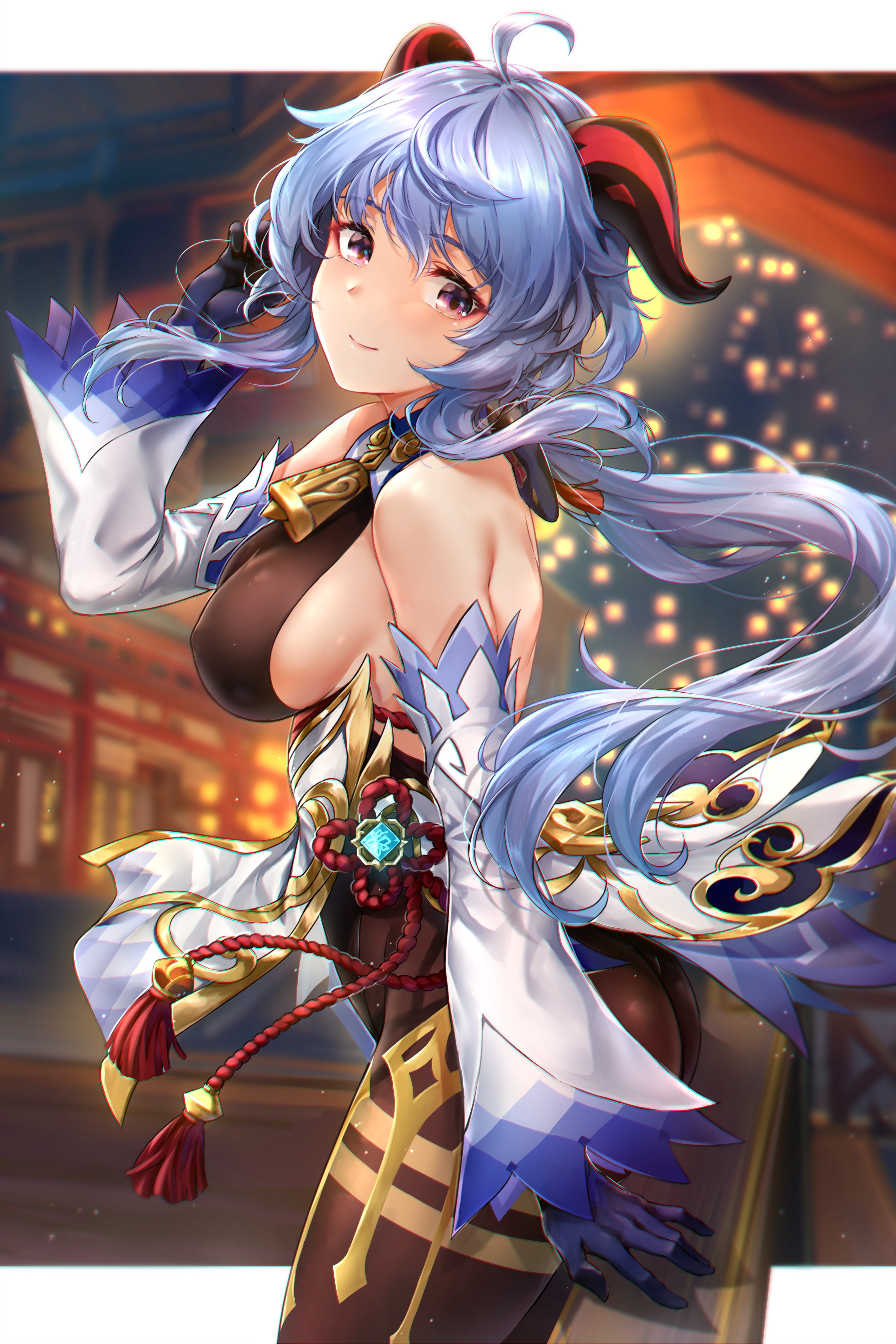 blue hair, bodysuit, chromatic aberration, female, ganyu (genshin impact), genshin impact, rei kun, tagme