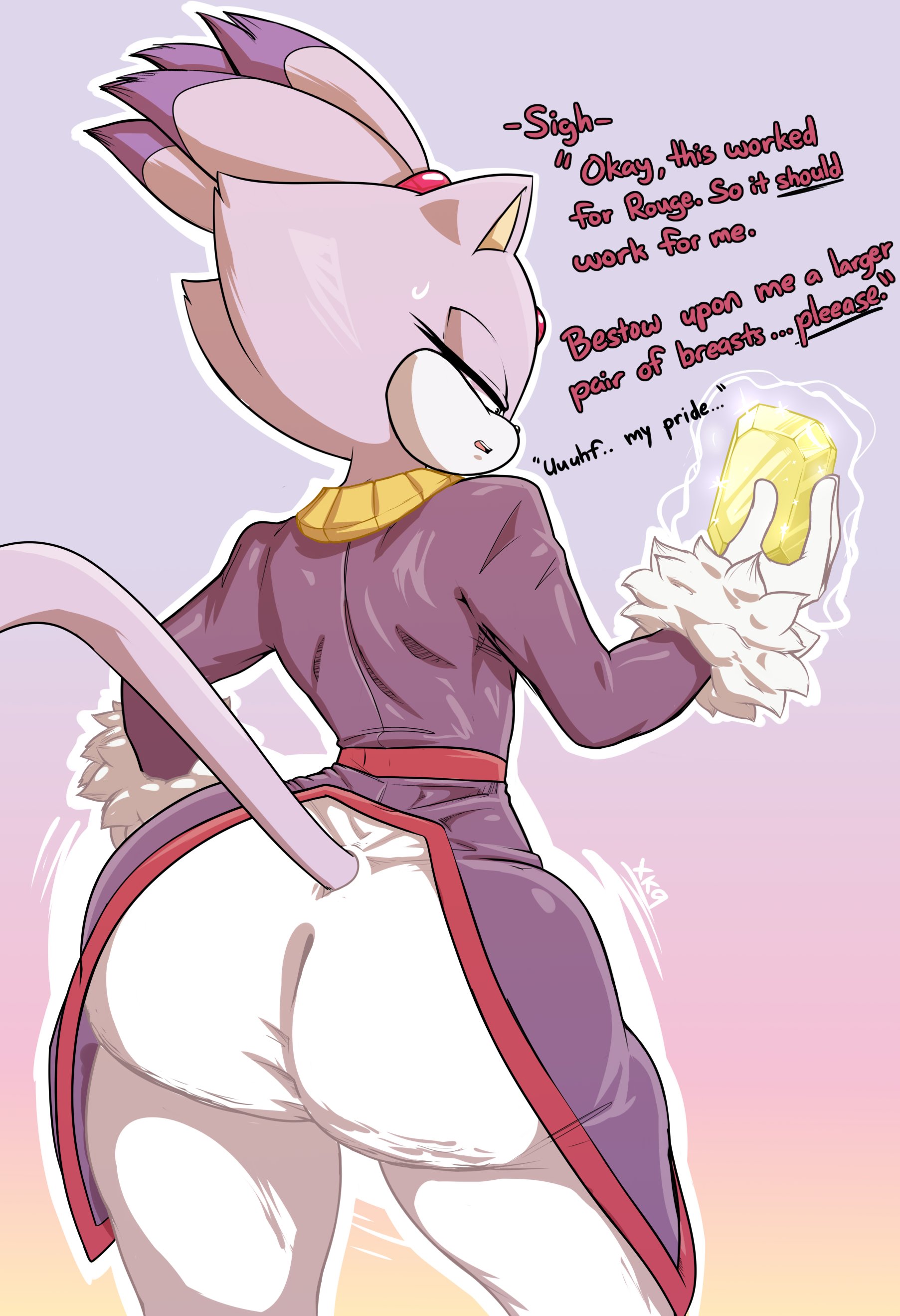 1girls, alternate version available, anthro, anthro focus, anthro only, ass, ass focus, back, back view, big ass, big butt, blaze the cat, bottom heavy, bottom heavy female, bubble ass, bubble butt, cellulite, color, curvaceous, curvy, curvy female, curvy figure, dialogue, emerald (gem), english text, eyelashes, fat ass, feline, feline humanoid, female, female focus, female only, forehead jewel, fur, hi res, high resolution, highres, holding object, huge ass, huge butt, humanoid, jewel, large ass, long eyelashes, rear view, sega, simple background, sol emerald, solo, solo female, solo focus, sonic (series), sonic rush, sonic the hedgehog (series), tagme, tail, text, thick ass, thick thighs, thighs, tied hair, voluptuous, voluptuous female, xaveknyne