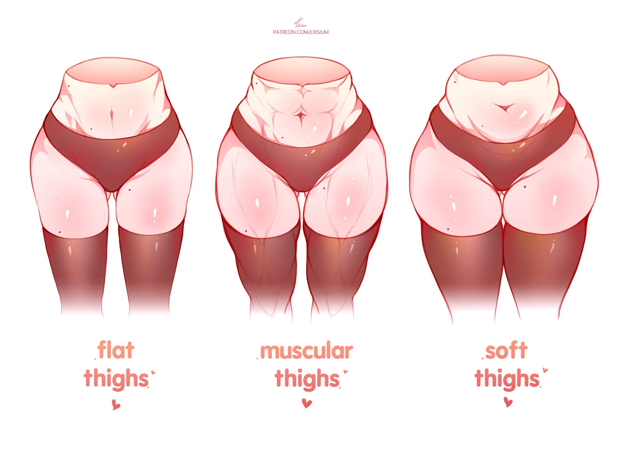 3girls, female, female only, flat belly, lixsium, navel, pale skin, pale-skinned female, panties, plump thighs, red panties, soft belly, stockings, thick thighs, toned stomach, toned thighs