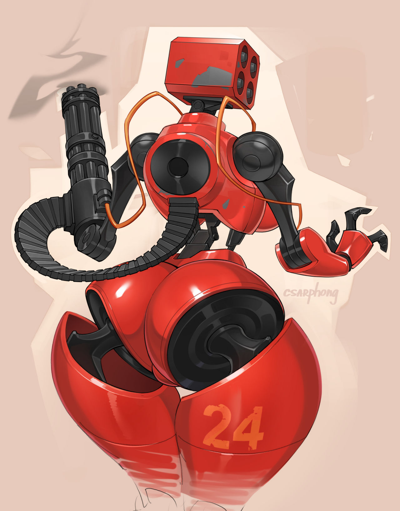 breasts, csarphong, female, gun, higher resolution available, looking back, machine, machine gun, rear, rear view, red body, robot, sentry, sentry (team fortress 2), sentry turret, solo, tatokwasboy, team fortress 2, thick, thick ass, thick butt, thick hips, thick legs, thick thighs, turret, wide ass, wide hipped female, wide hips, wide thighs