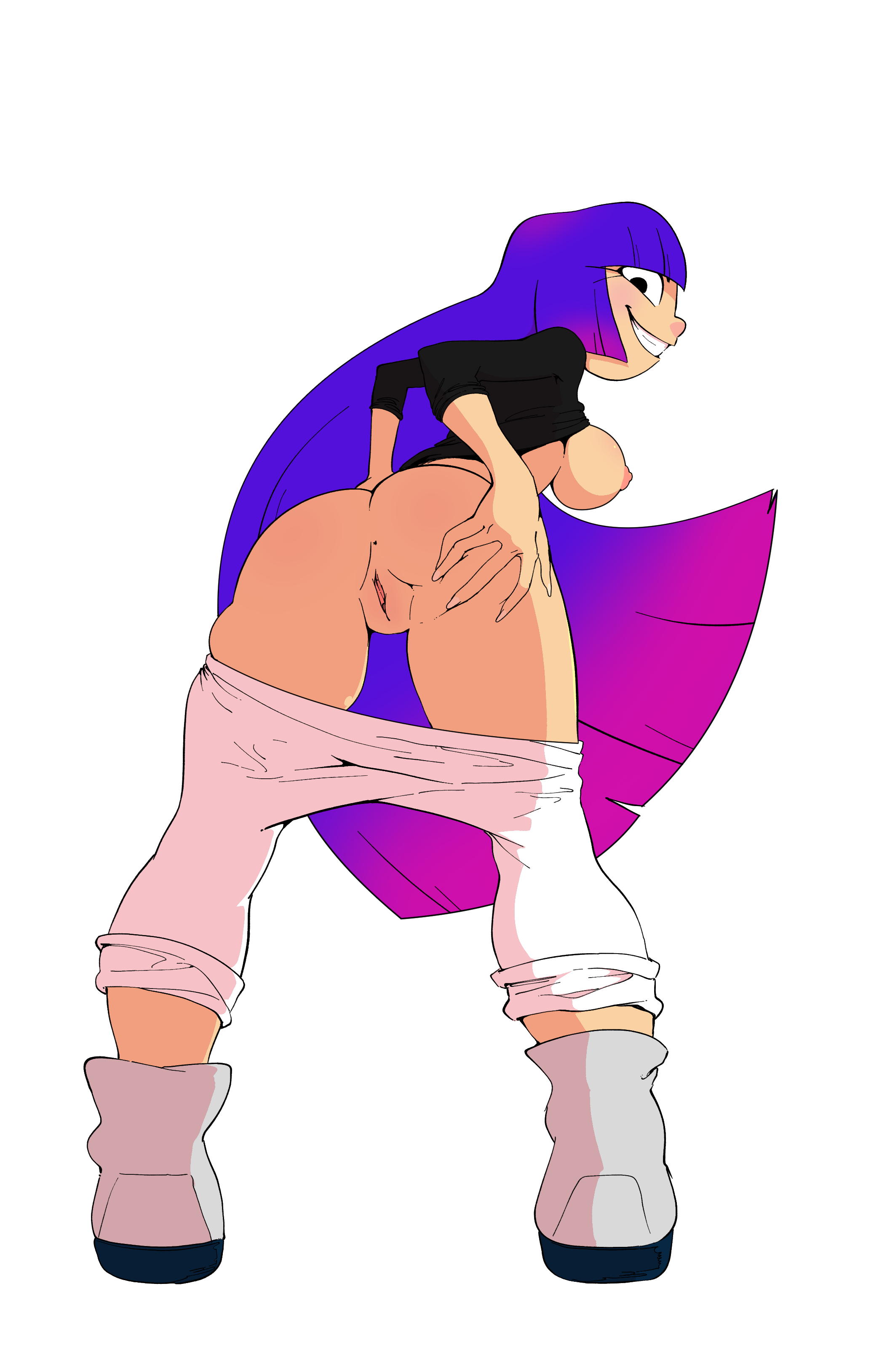 anus, ass, breasts, clothing, female, female only, glitch techs, long hair, miko kubota, netflix, pants, pussy, smooth skin, solo, solo female, teenager, yellow elephant