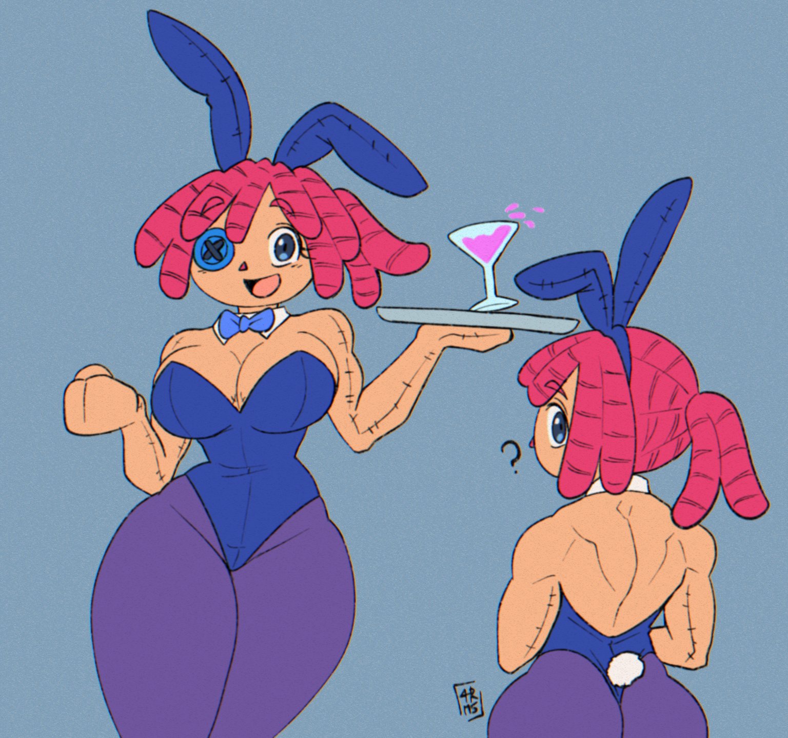 1girls, 4rm5trong, bare arms, bare shoulders, big breasts, bunny ears, bunnysuit, clothed, clothing, color, female, female focus, female only, hi res, large breasts, light skin, light-skinned female, muscles, muscular, muscular female, ragatha (the amazing digital circus), red hair, short hair, solo, solo female, tagme, the amazing digital circus, thick thighs