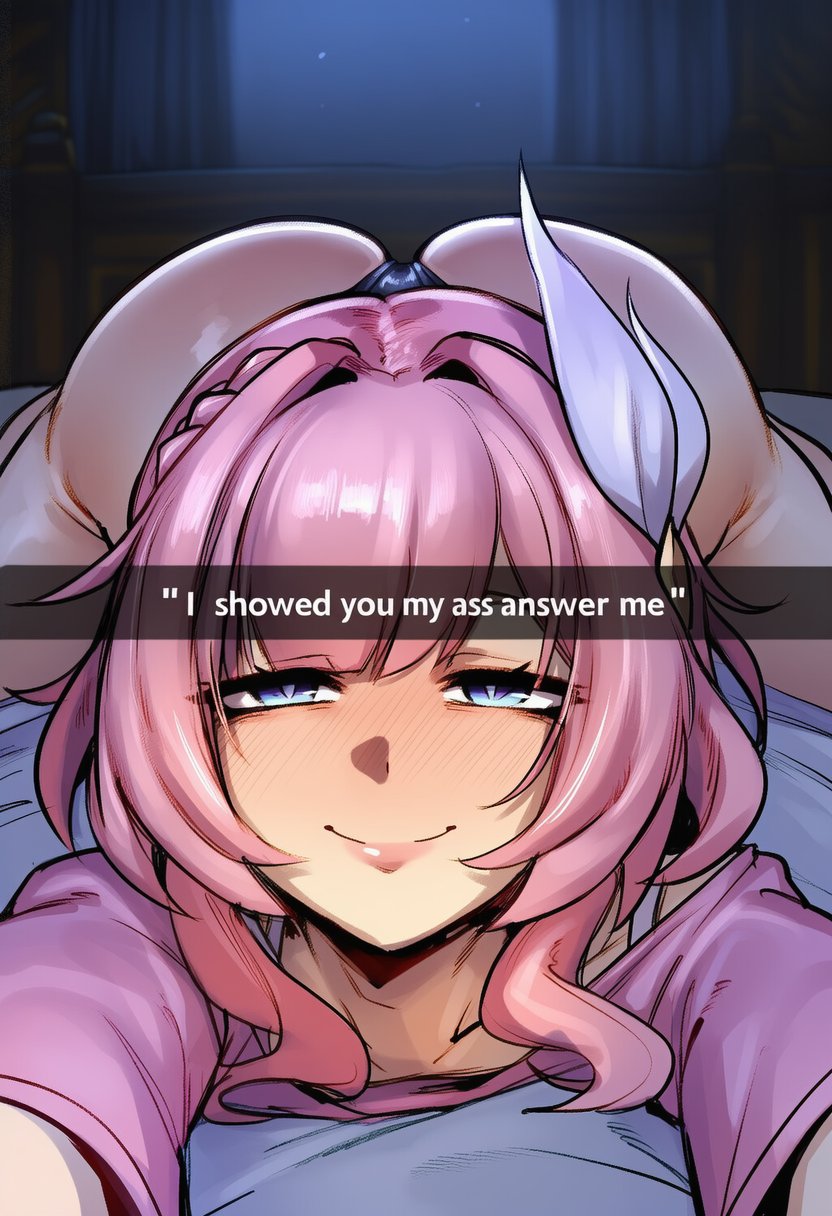 1boy, 1femboy, 2d, ai generated, ass, big ass, big butt, blue eyes, blush, bubble butt, closed mouth, cyrene (honkai: star rail), cyreneceo, english, english text, femboy, genderswap (ftm), honkai: star rail, huge ass, huge butt, indoors, large ass, large butt, large thighs, long hair, looking at viewer, lying, male, meme, night, panties, pink hair, pink shirt, rule 63, shirt, smile, solo, text, thick ass, thick butt, thick thighs, thighs, thong, underwear