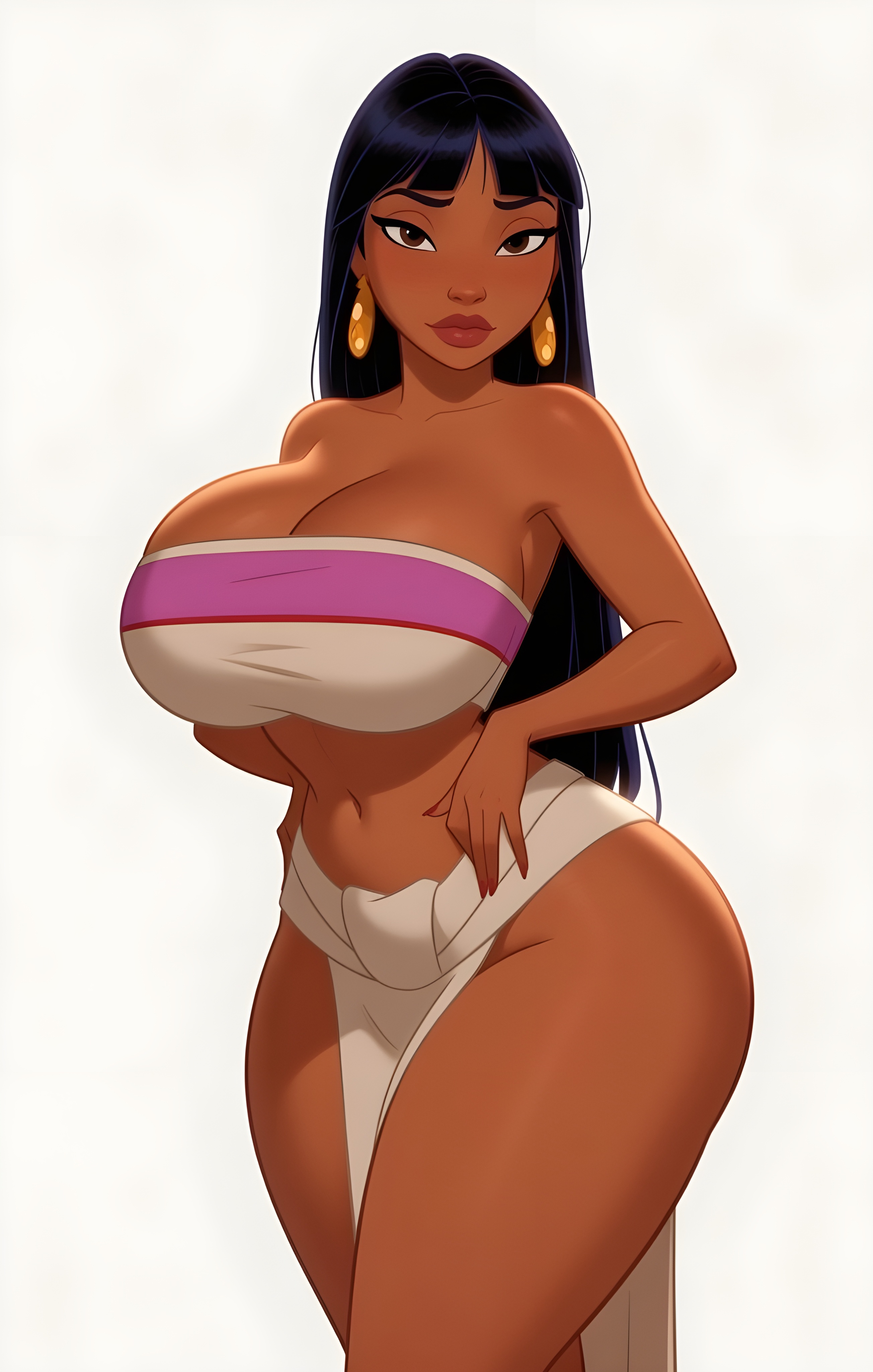 1girls, ai generated, big ass, big breasts, big butt, brasil louco, bubble ass, bubble butt, chel, chel (the road to el dorado), clothed, clothed female, curvaceous, curvy, curvy body, curvy female, curvy figure, curvy hips, disney, female, female focus, female only, full body, full clothed, fully clothed, huge breasts, large ass, looking at viewer, looking back, seducing, seducing viewer, seductive, seductive look, seductive pose, seductive smile, sexy, sexy body, sexy pose, simple background, slightly chubby female, solo, solo female, solo focus, tagme, the road to el dorado, thick, thick ass, thick body, thick butt, thick legs, thick thighs, white background, wide hipped female, wide hips