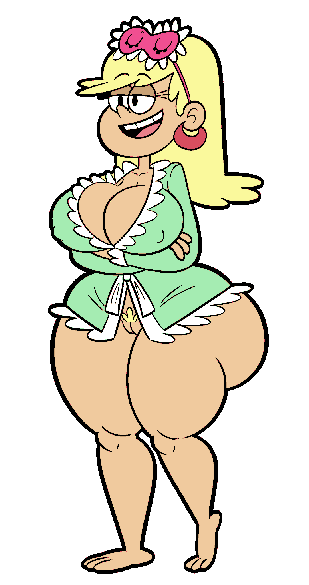 1girls, 2d, 2d (artwork), aged up, arms crossed, arms under breasts, bedroom eyes, big breasts, blackmorty (artist), blonde hair, caucasian, cleavage, curvaceous figure, earrings, female, female focus, female only, huge ass, leni loud, nickelodeon, nicktoons, nipple bulge, nipples visible through clothing, pubic hair, puffy pussy, robe, robe only, shoulder length hair, sleep mask, smile, teeth, teeth showing, the loud house, thick thighs, transparent background, voluptuous, wide hips