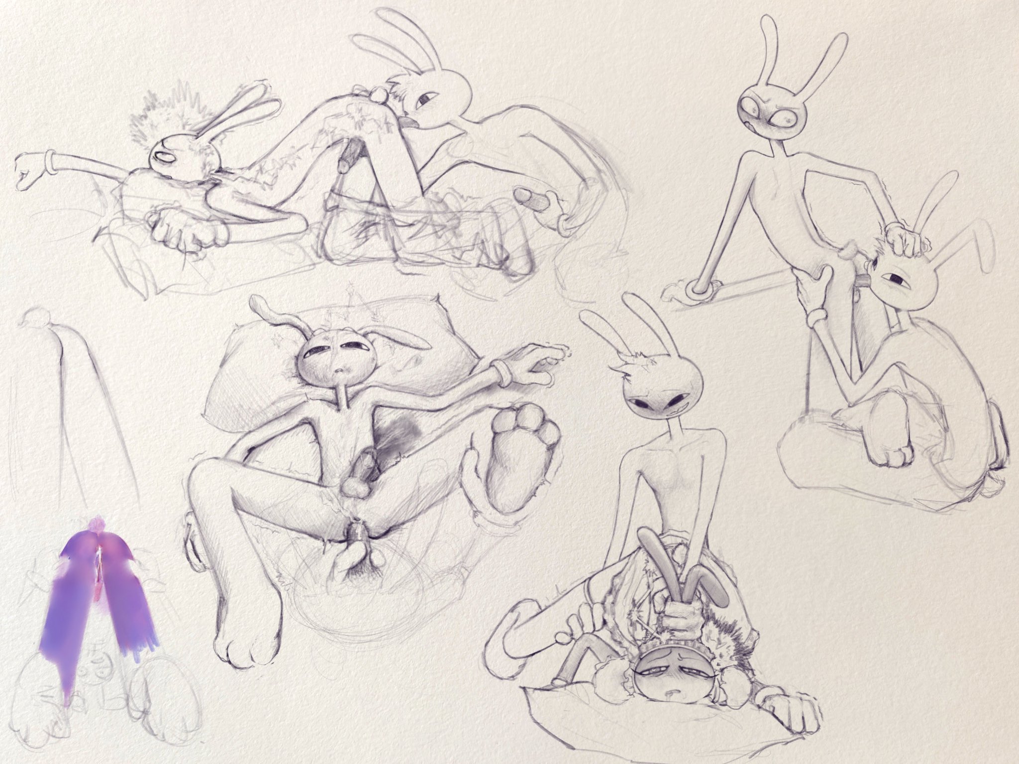 anthro, anthro on anthro, bunny, cum in ass, duo, eating ass, gay, gay sex, gloves, grabbing ears, jax (tadc), jax (the amazing digital circus), maid, maid jax (the amazing digital circus), male only, male/male, partially clothed, partially colored, questionable consent, sketch, tagme, the amazing digital circus, thomas (tadc), thomas (xploshi)