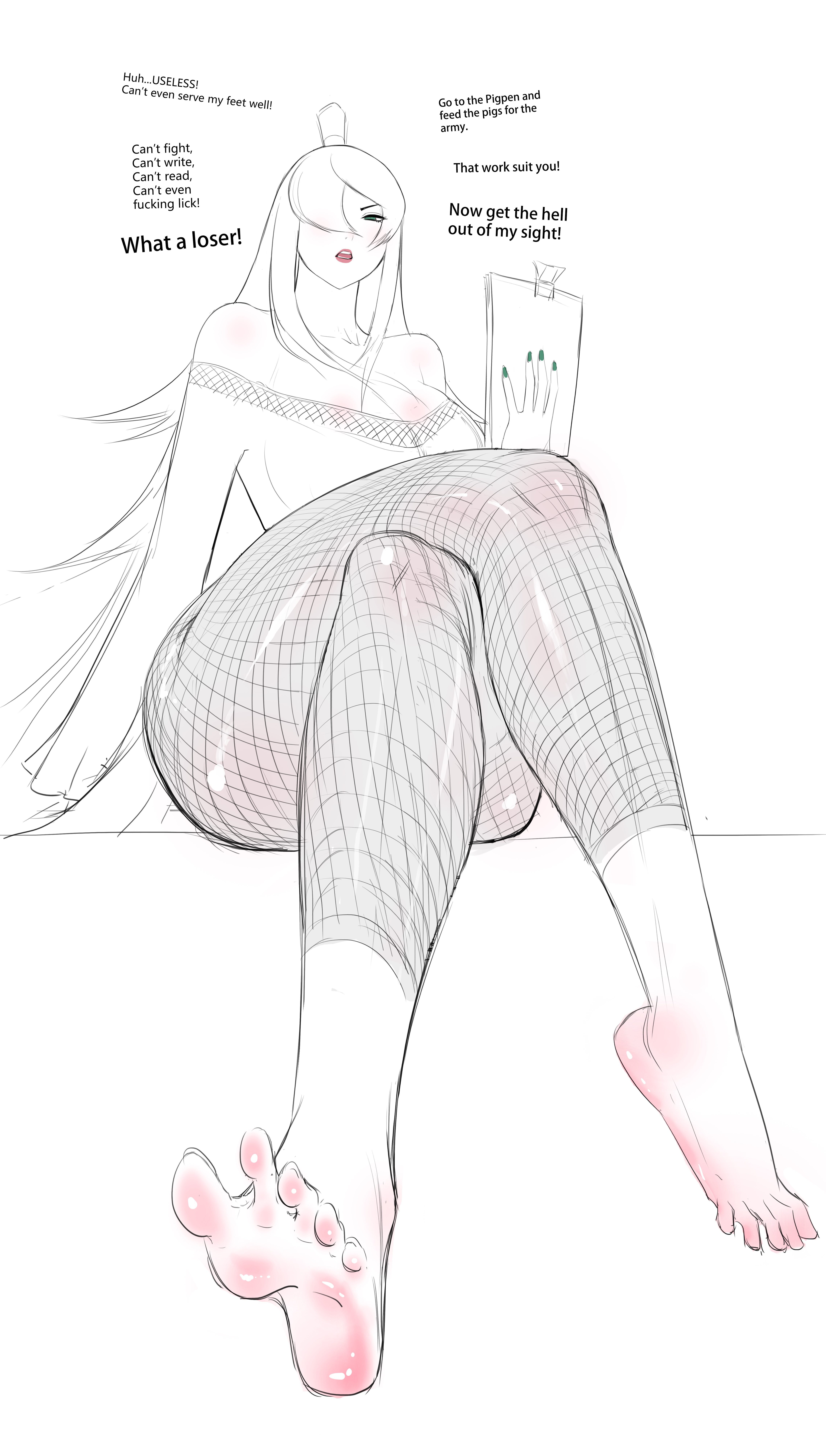 1girls, feet, female, female only, flowers&meat, foot fetish, foot focus, insult, mei terumi, naruto, naruto (series), sketch, solo, tagme, talking to viewer