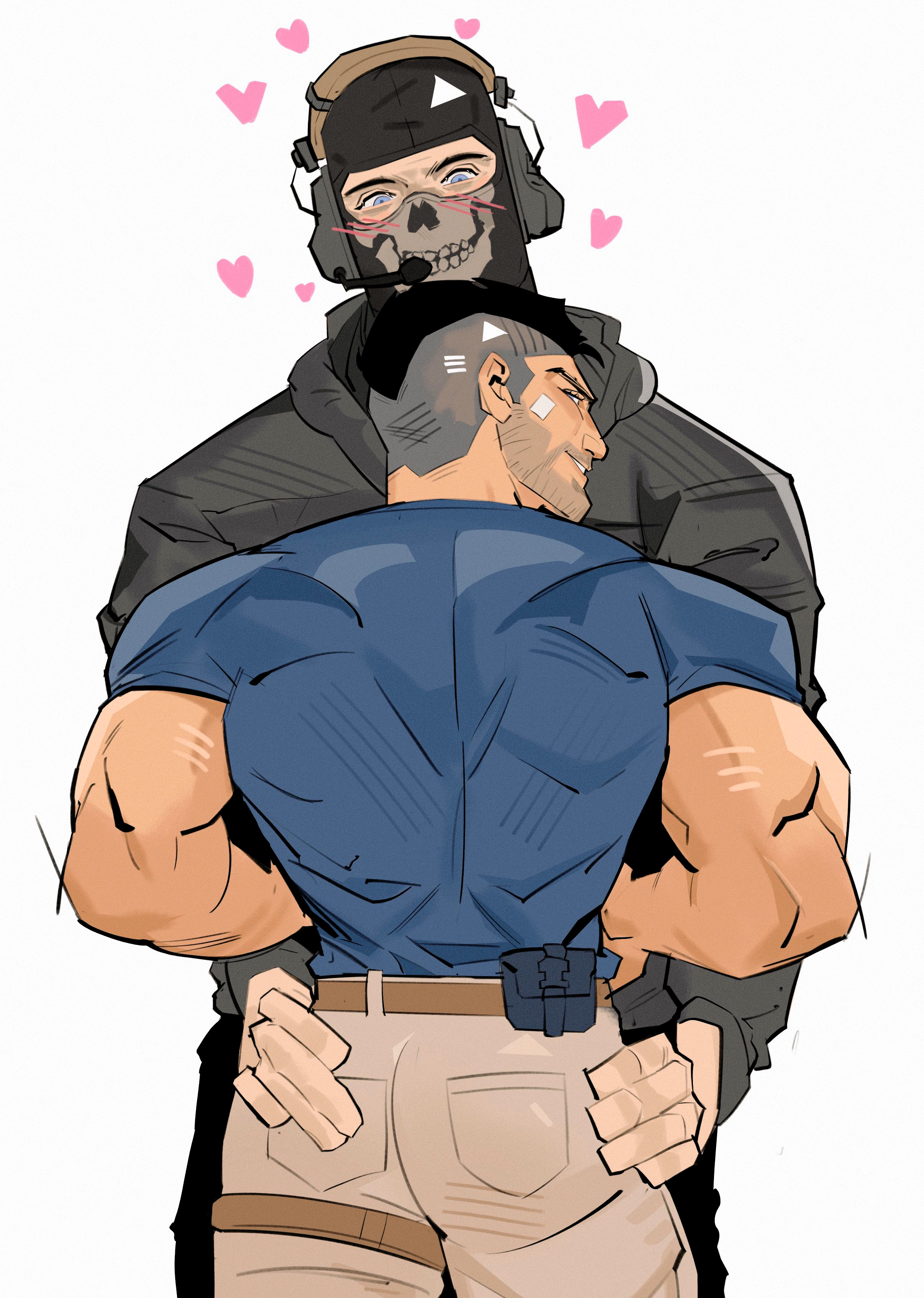 2boys, bara, blush lines, call of duty, call of duty modern warfare (2019), call of duty modern warfare 2 (2022), clothed, clothed male, clothes, gay, ghost (modern warfare 2), grabbing, grabbing another's ass, grabbing ass, human, human male, jaxcian, john mactavish, male, male only, masked, masked male, masked men, no visible genitalia, simon riley, size difference, soap (modern warfare 2), yaoi