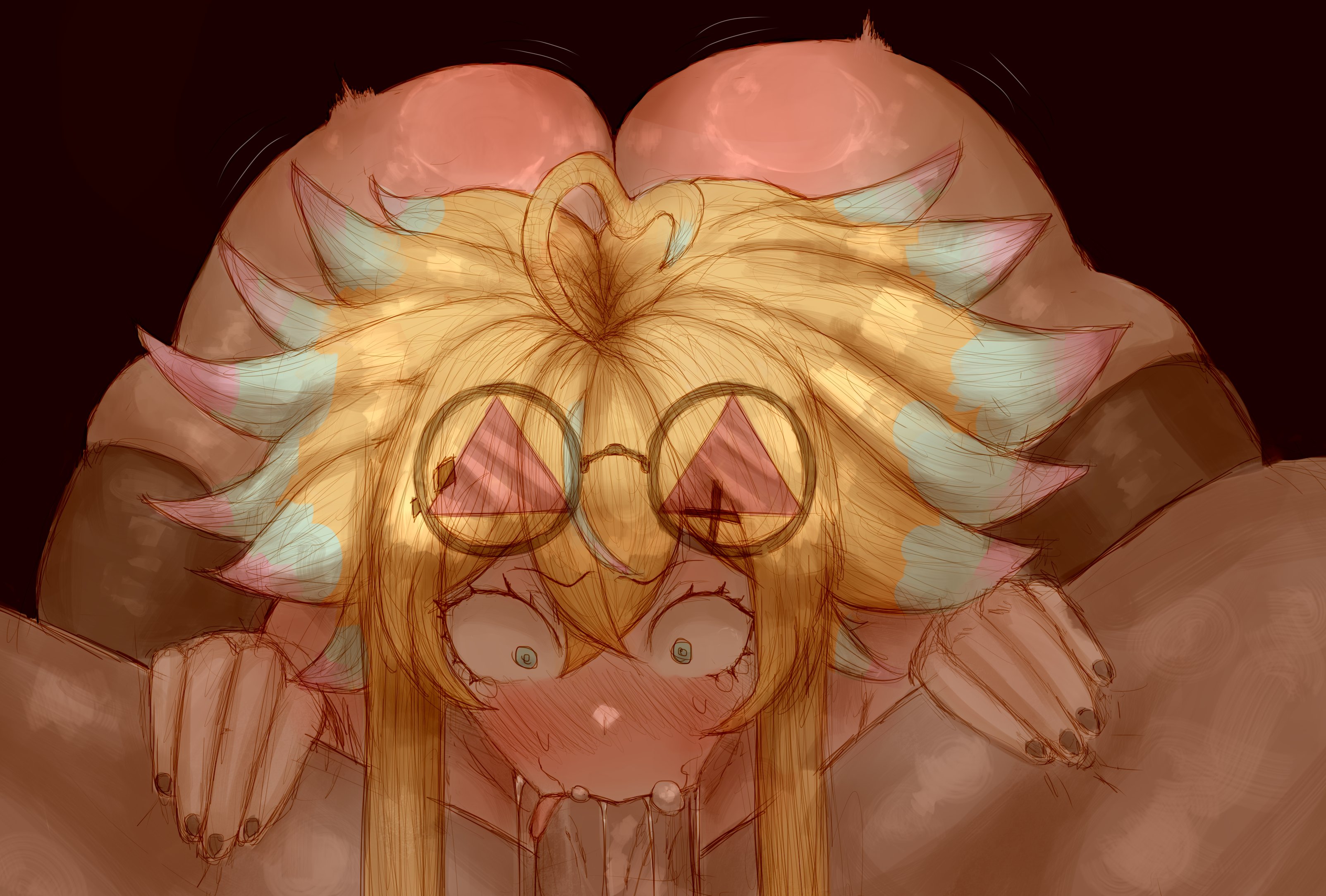 1boy, 1girls, arielle (vtuber), ass, big ass, blonde hair, blowjob, blowjob face, cock, cum, cum in mouth, deepthroat, fat ass, glasses, heart ahoge, indie virtual youtuber, lulnger, oral, oral creampie, oral penetration, oral sex, penis, rainbow hair, shocked, short hair, spiky hair, sucking, sucking penis, thick, thick ass, thick thighs, thighs, tongue, tongue out, tongue out blowjob, virtual youtuber, vtuber, wide eyed
