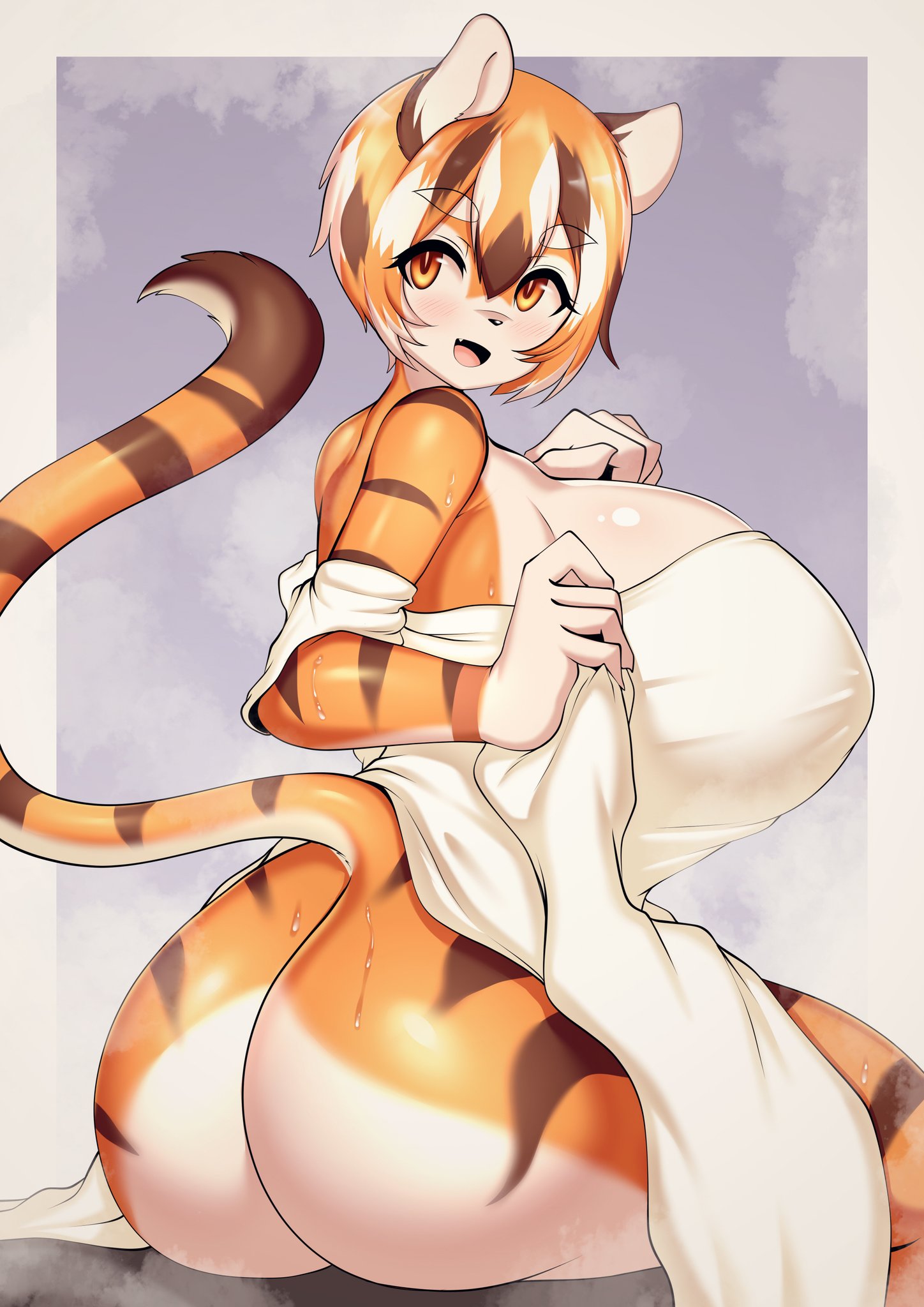 arknights, ass, big ass, big breasts, breasts, feline, female, furry, huge breasts, nipple bulge, tagme, tailzkim, tiger, waai fu (arknights)