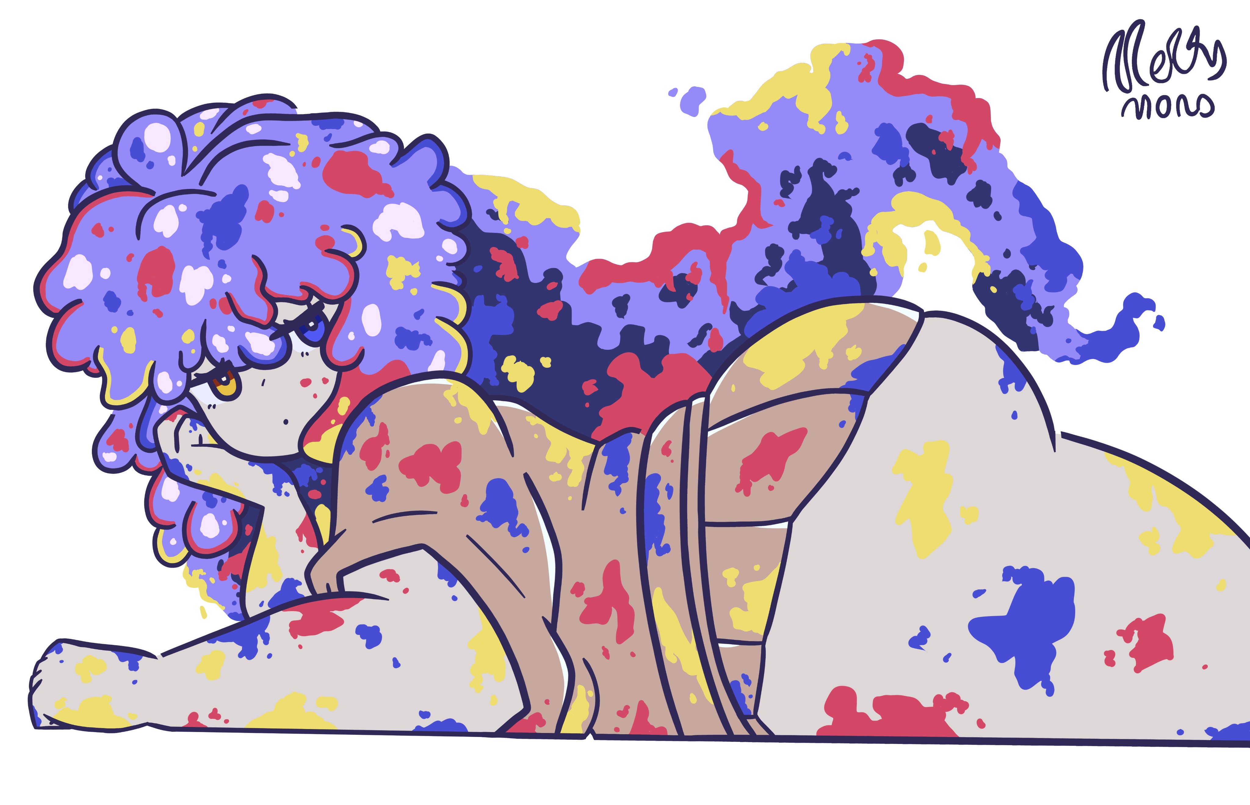 ass, character request, chubby, chubby female, fat ass, laying down, laying on stomach, limbus company, looking at viewer, new character, palette, project moon, sfw, side view, thick thighs, thighs