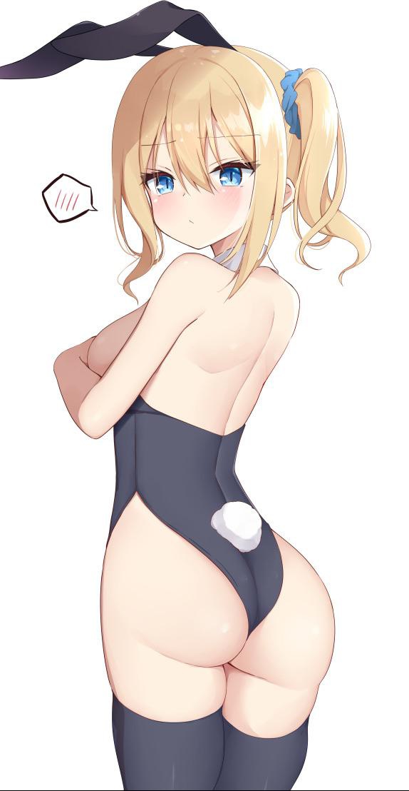 1girls, ass, blonde hair, blue eyes, blush, bunny girl, bunnysuit, eyes, eyes open, female, female only, hayasaka ai, kaguya-sama wa kokurasetai ~tensai-tachi no renai zunousen~, looking back, yellow hair