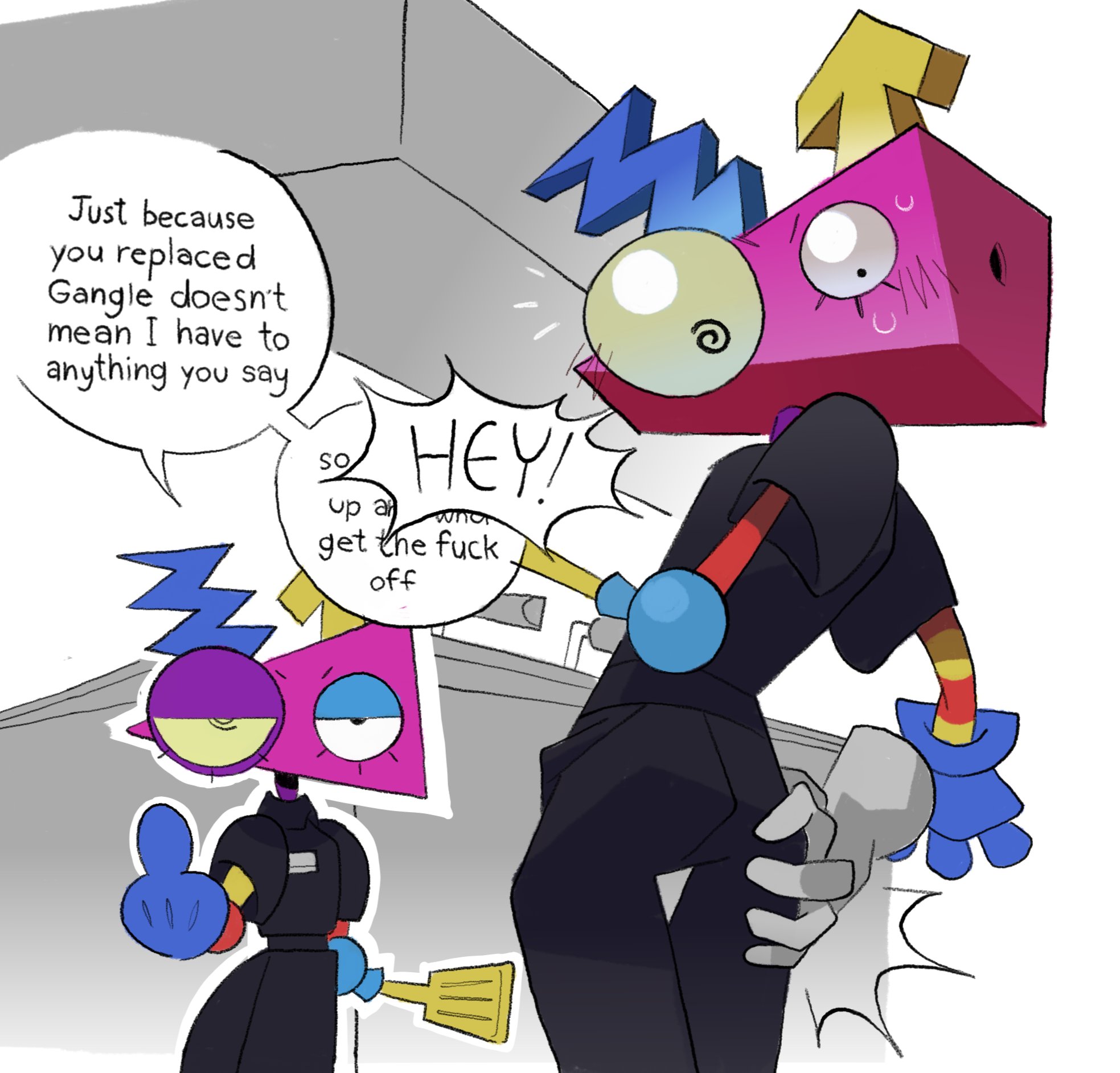 1male, 1nonbinary, ass grab, fast food uniform, real saming, the amazing digital circus, zooble (tadc), zooble (the amazing digital circus)