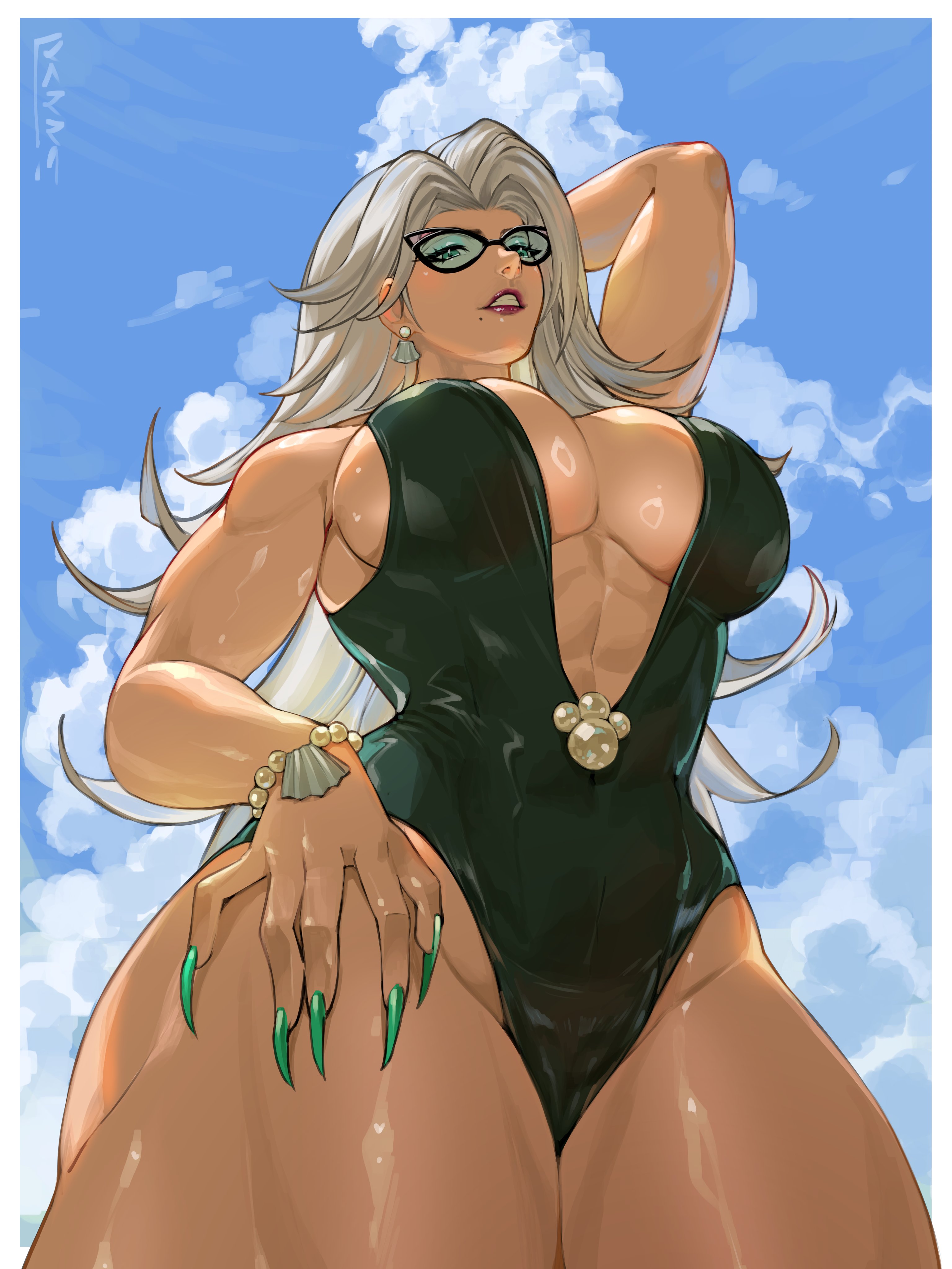 1girls, 2026, 2d, alluring, big breasts, bikini, black cat (coastal cat), black cat (marvel rivals), black cat (marvel), breasts, bursting breasts, cleavage, curvaceous, curvaceous body, curvaceous female, curvaceous figure, curvaceous hips, curvy, curvy body, curvy female, curvy figure, curvy hips, earrings, enticing, felicia hardy, female, fully clothed, green nail polish, hips, huge breasts, karra art, large breasts, light skin, light-skinned female, looking at viewer, marvel, marvel comics, marvel rivals, massive breasts, nail polish, red lipstick, seducing, seductive, seductive look, seductive pose, shiny, shiny breasts, shiny skin, solo, spider-man (series), sunglasses, superheroine, swimsuit, swimwear, teasing, teasing viewer, temptation, tempting, tempting viewer, thick, thick breasts, thick hips, thick thighs, v string bikini, voluptuous, voluptuous female, white hair, wide hips