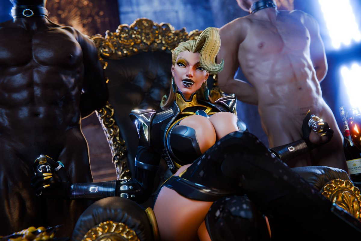 2boys1girl, 3d, chastity cage, collar, dark skin, dark-skinned male, emma frost, emma frost (marvel rivals), emma frost (x-revolution), femdom, light-skinned male, malesub, marvel, marvel rivals, multiple subs, muscular, muscular male, muscular sub, mutant (marvel), serpentorder, tagme, x-men