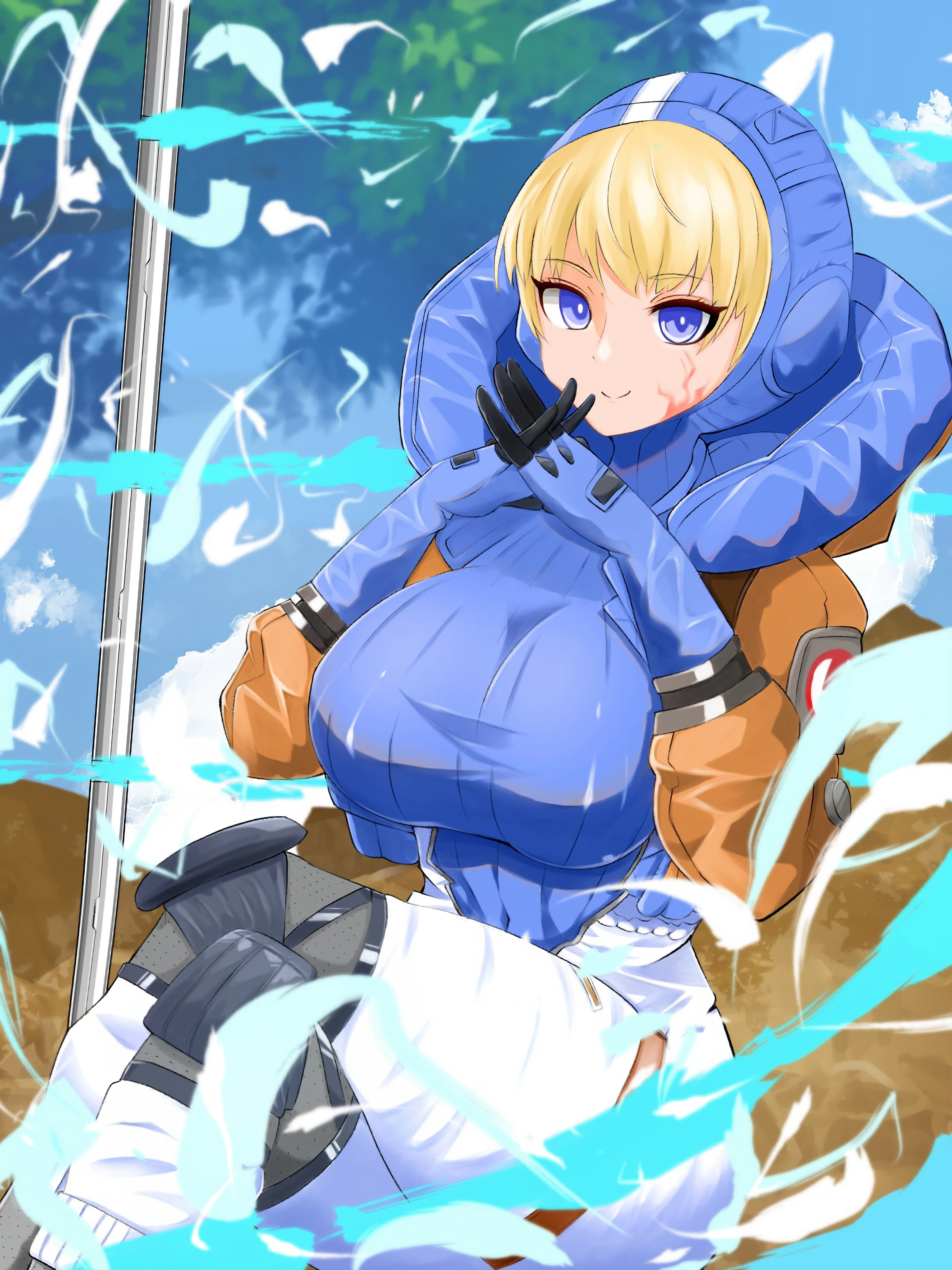 1girls, 3:4, alternate breast size, apex legends, belt, big breasts, big hips, big thighs, breasts, breasts out, female, female only, hips, huge breasts, human, human only, humanoid, jumpsuit, large breasts, lichtenberg figure, looking at another, outgrowing clothes, scar, skin tight, solo, solo female, stretched clothing, thick, thick hips, thick legs, thick thighs, thighs, tight clothes, tight clothing, tight pants, tights, unknown artist, wattson (apex legends), wide hips
