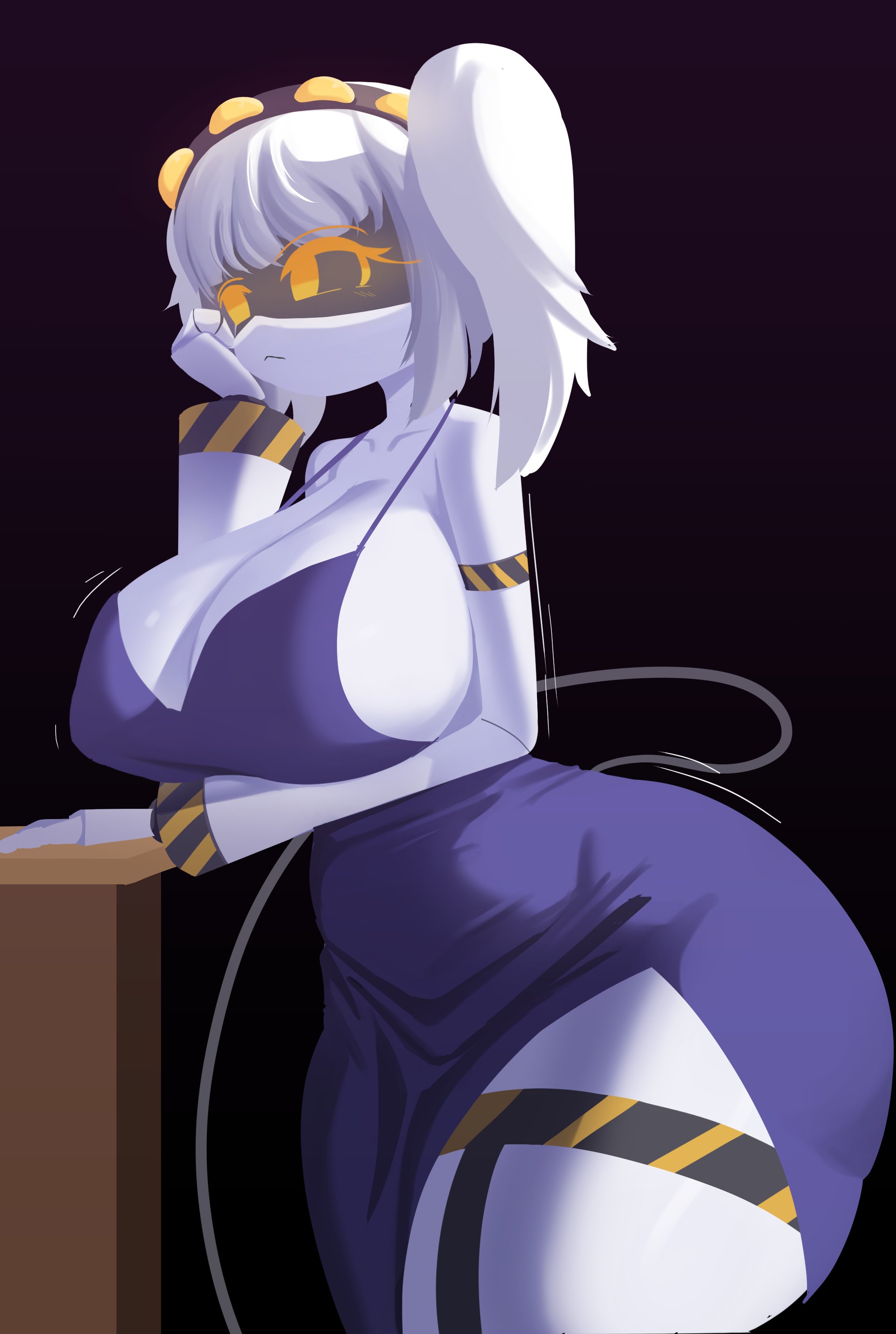 1girls, alaki zezo, ass, big ass, big breasts, big thighs, bra, breasts, breasts bigger than head, clothed, clothing, dress, drone, enormous ass, enormous breasts, enormous thighs, female, female only, gigantic breasts, huge breasts, hyper, hyper ass, hyper breasts, hyper thighs, j (murder drones), long hair, murder drones, repost, robot, robot girl, screen face, silver hair, tail, thick thighs, thighs, twintails, white background