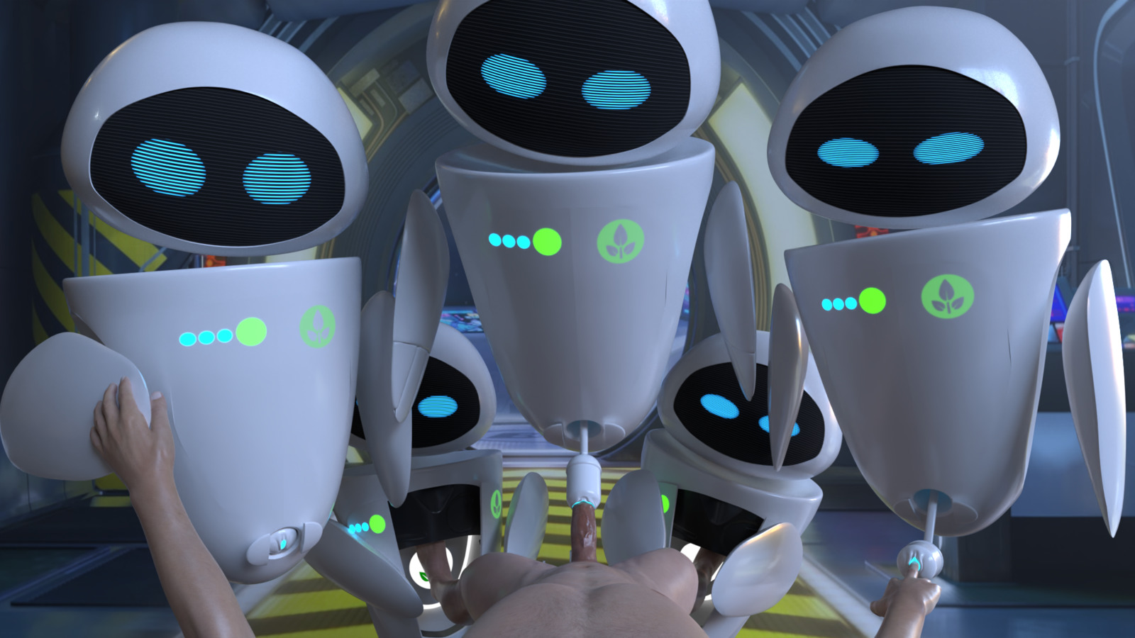 1boy, 3d, 5girls, blender, disney, eve (wall-e), female, gretdb, harem, human, human penetrating, light skin, light-skinned male, machine, male, male human/female robot, male pov, milking, milking machine, multiple females, multiple girls, nude, partial male, penetration, penis, penis milking machine, pixar, pov, pussy, robot, robot girl, sci-fi, tagme, technophilia, wall-e