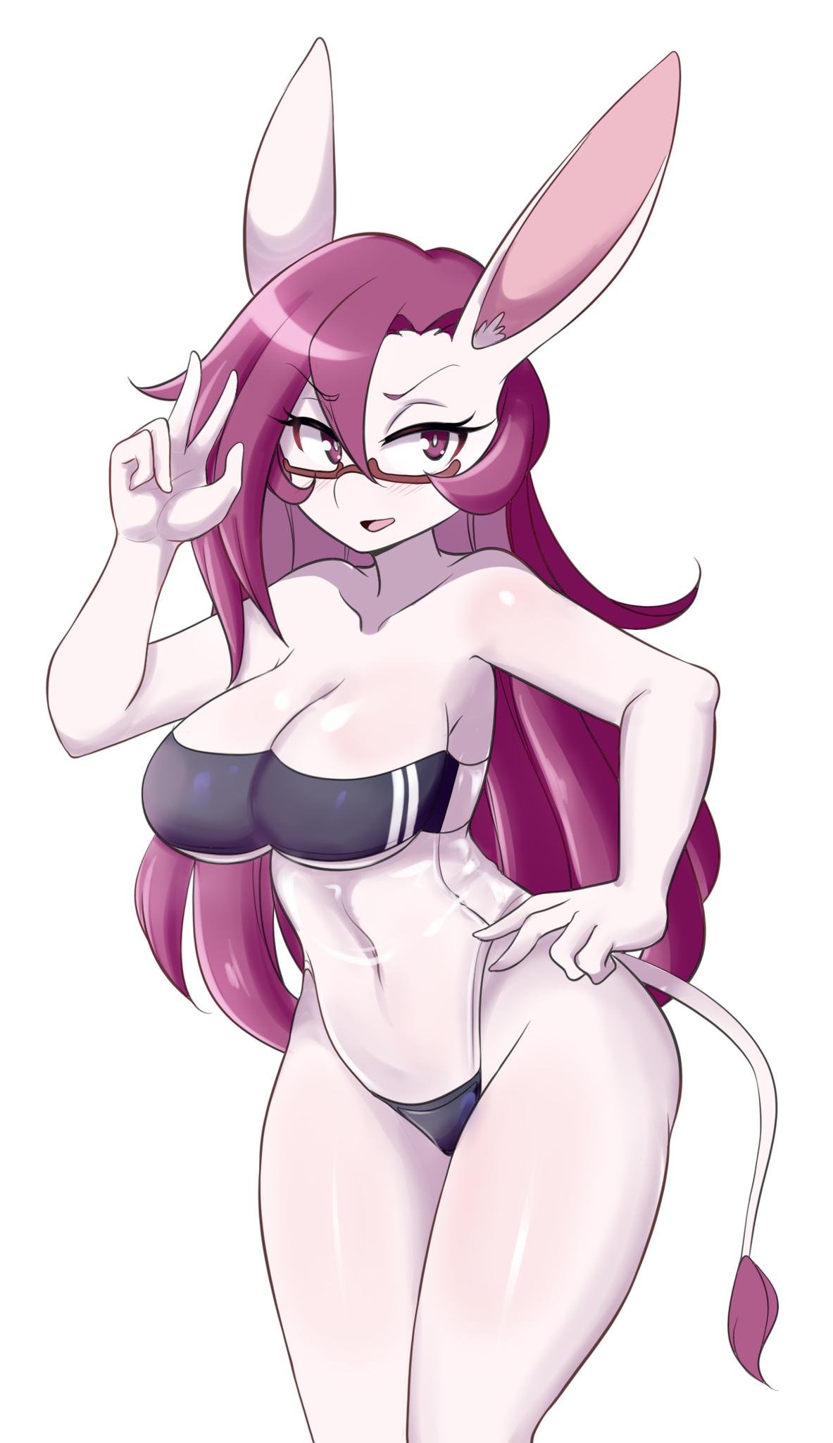 big_breasts cachi_(lucyfercomic) female furry glasses gris_swimsuit long_hair lucyfercomic navel original original_character purple_hair tagme thick_thighs