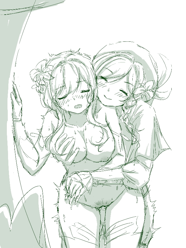 1boy, 1girls, blush, breast grab, breasts, closed eyes, eyebrows visible through hair, female, female penetrated, femboy, femboy on female, femboydom, femsub, from behind, genshin impact, groping, large breasts, lumine (genshin impact), male, male penetrating, male penetrating female, maledom, nipples, open mouth, penetration, sex, straight, venti (genshin impact)