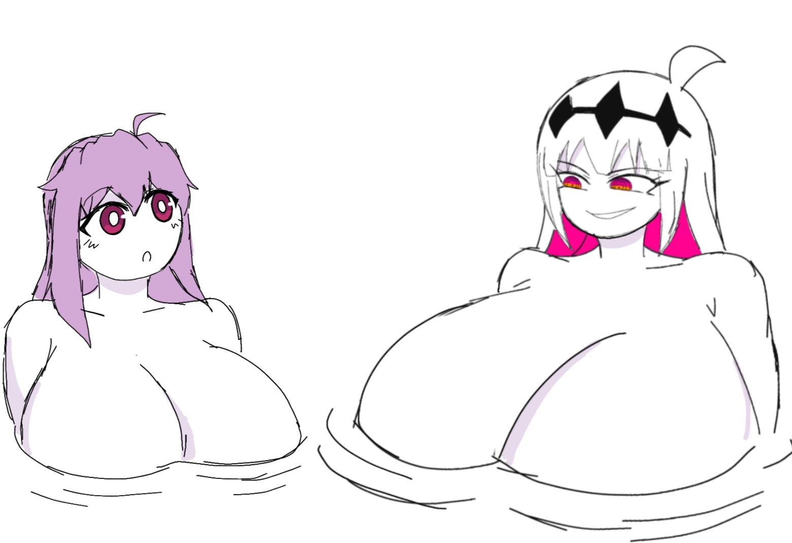 2girls, big breasts, breasts, breasts bigger than head, female, female only, friday night funkin, huge breasts, momiji (artist), multiple females, multiple girls, nude