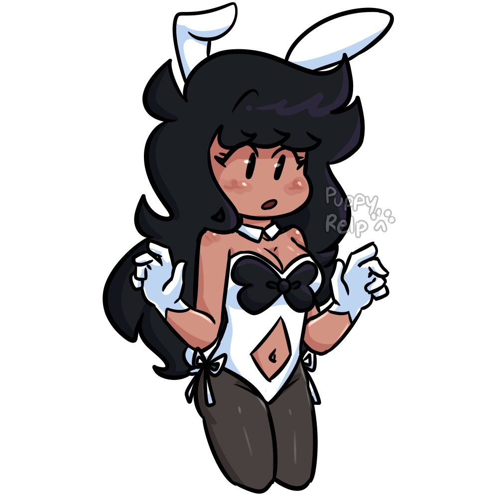 1girls, bunnysuit, dark skin, dark-skinned female, female, friday night funkin, friday night funkin mod, ghost twins (fnf mod), human, marie (ghost twins) fnf, puppyrelp, solo female