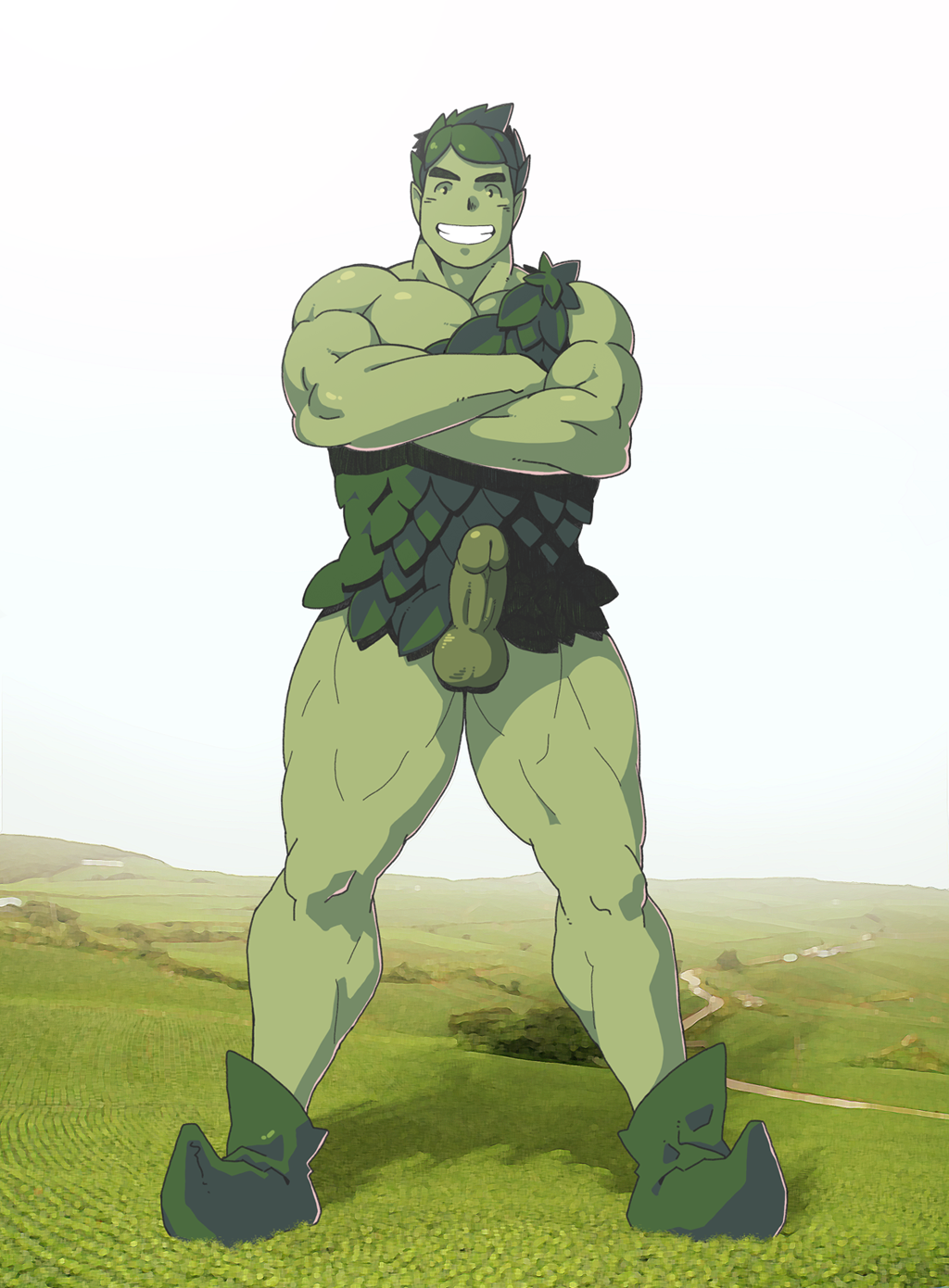 1boy 1male arms_crossed arms_folded biceps jolly_green_giant macro male male_only mascot muscle muscles muscular muscular_legs muscular_male muscular_thighs pecs solo tagme