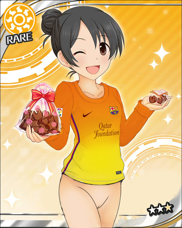 1girls bottomless fc_barcelona idolmaster long_sleeves nike smile soccer