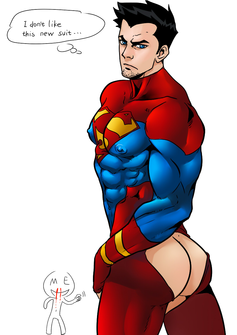 1boy abs artist ass bara black_hair blue_eyes bodysuit conner_kent dc dc_comics erect_nipples_under_clothes facial_hair fingerless_gloves goatee inmomakuro kon-el male male_only muscle muscles nipples nosebleed okama s_shield short_hair skin_tight solo superboy superboy_(conner_kent) superhero superman_(series) torn_bodysuit wardrobe_malfunction yaoi