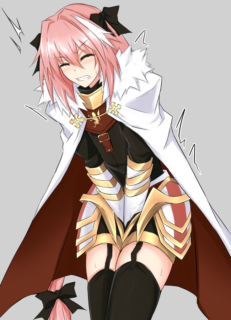 1boy, 1femboy, astolfo (fate), astolfo (fate/apocrypha), clenched teeth, closed eyes, fate (series), fate/apocrypha, fate/grand order, femboy, legs, light-skinned male, male, male only, pain, pink hair, solo, tears, thighs, touching penis, tremble lines, trembling