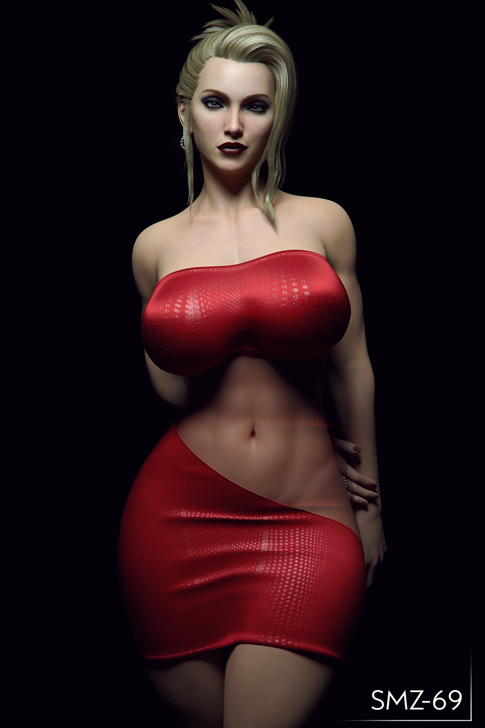 1girls, 3d, big breasts, blonde female, breasts, dress, female, female only, final fantasy, final fantasy vii, large breasts, scarlet (ffvii), skimpy clothes, skimpy dress, smz-69, solo