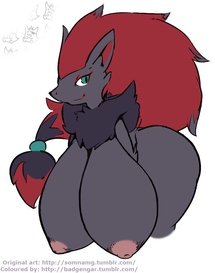 badgengar big_breasts breasts color_edit female female_only huge_breasts nintendo pokemon pokemon_(species) pokemon_bw pokemon_only somnamg zoroark