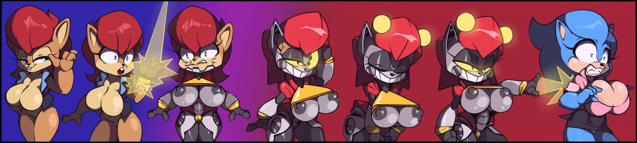 2d, archie comics, ass expansion, big breasts, brainwashing, breast expansion, breast growth, breast growth (enlargement), breasts, cleavage, color, drone, droneification, female, female only, genderswap, genderswap (mtf), identity death, lavenderrose, mind control, mobian (species), robotization, rule 63, sally acorn, sega, skin color change, sonic (series), sonic satam, sonic the hedgehog, sonic the hedgehog (archie), sonic the hedgehog (comics), sonic the hedgehog (series), sonique the hedgehog, takeover, thigh expansion, transformation, transformation sequence, vest