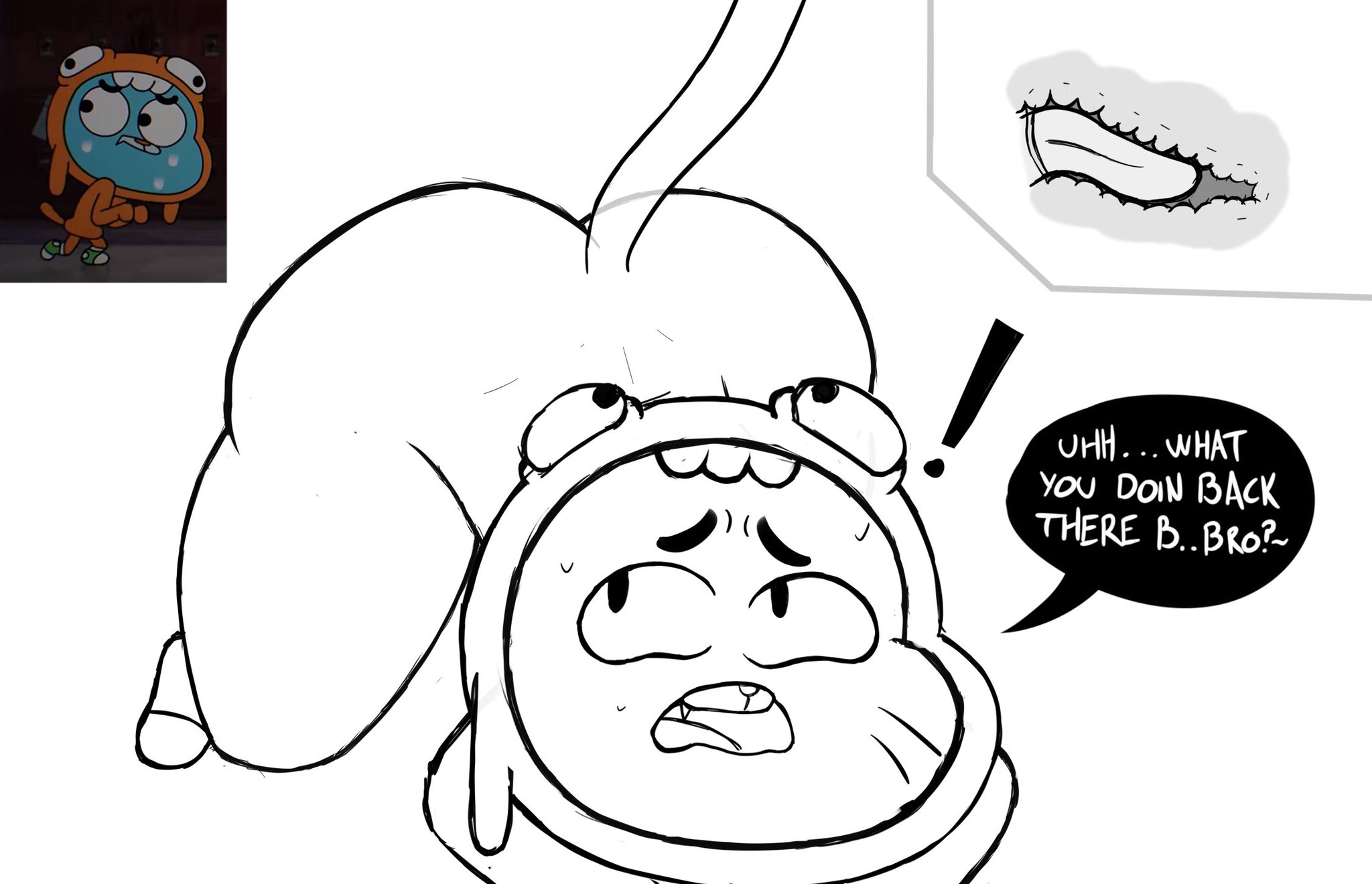 2boys, anthro, ass, big ass, big butt, big penis, bootydox, cartoon network, darwin watterson, femboy, gay, gumball watterson, male, male focus, male only, onesie, pajamas, penis, the amazing world of gumball, yaoi