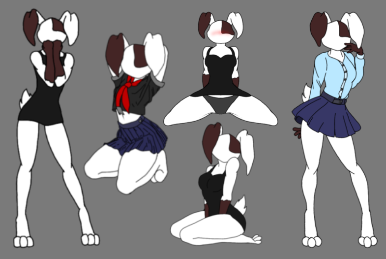 4n0nym0u5 black_dress black_panties black_shirt blue_shirt blue_skirt blush breasts brown_hands bunny bunny_ears bunny_girl bunny_tail bunnygirl clothed clothed_sex faceless five_nights_at_freddy's five_nights_at_freddy's:_security_breach furry furry_only girl kneeling long_legs miniskirt multiple_females multiple_girls multiple_images rabbit rabbit_ears rabbit_girl rabbit_humanoid school_uniform schoolgirl simple_background skirt solo spread_legs standing thick_thighs vanny_(fnaf) white_body white_fur white_skin workout_clothes