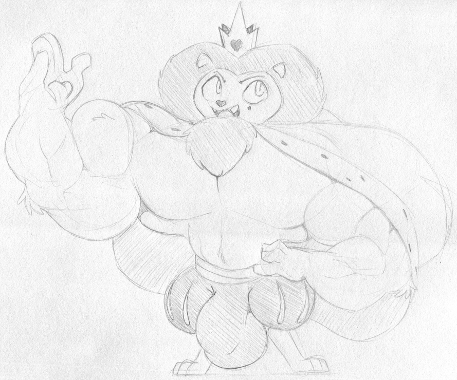 3_toes 4_fingers anthro beauty_mark bulge cape cartoon_network clothing crown eyebrows fangs feet felid fingers genital_outline king_snugglemagne_xxv lion male mammal mane mao_mao:_heroes_of_pure_heart muscular muscular_male open_mouth pantherine penis_outline sbshouseofpancakes solo toes