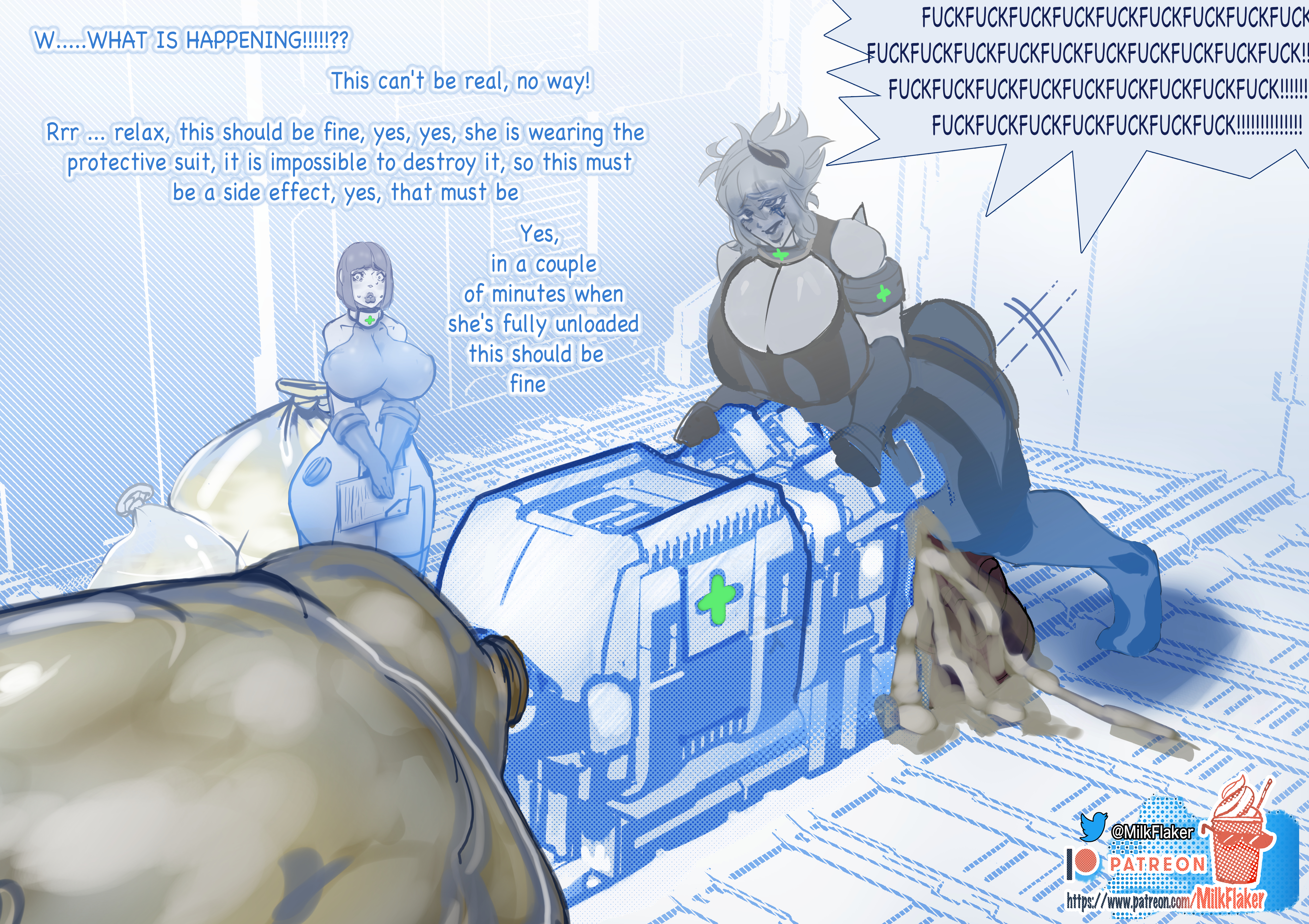 1futa, 1girls, artificial vagina, ass, balls, big balls, big breasts, big penis, bodysuit, breasts, breeding mount, breeding mount use, clothed, clothing, comic, comic page, condom, condom balloon, cum, cum in condom, cumming, cumshot, curvy, dialogue, diphallia, diphallism, duo, ejaculation, english, english text, erection, excessive cum, female, futa with female, futanari, genital expansion, genital growth, genital growth (enlargement), hips, huge ass, huge balls, huge breasts, huge cock, human, hyper, hyper cum, hyper penis, intersex, large breasts, large penis, light skin, light-skinned female, massive breasts, masturbation, milk flaker, milking, milking machine, mounting, multi genitalia, multi penis, multiple orgasms, onahole, penis, penis expansion, penis growth, penis growth (enlargement), penis milking, sci-fi, science fiction, sex, sex toy, size difference, smell, smelly, smelly cock, testicles, text, text bubble, thick, thick cum, thick penis, thick thighs, thighs, uncensored, used condom, veiny balls, veiny penis, veiny testicles, venis, voluptuous