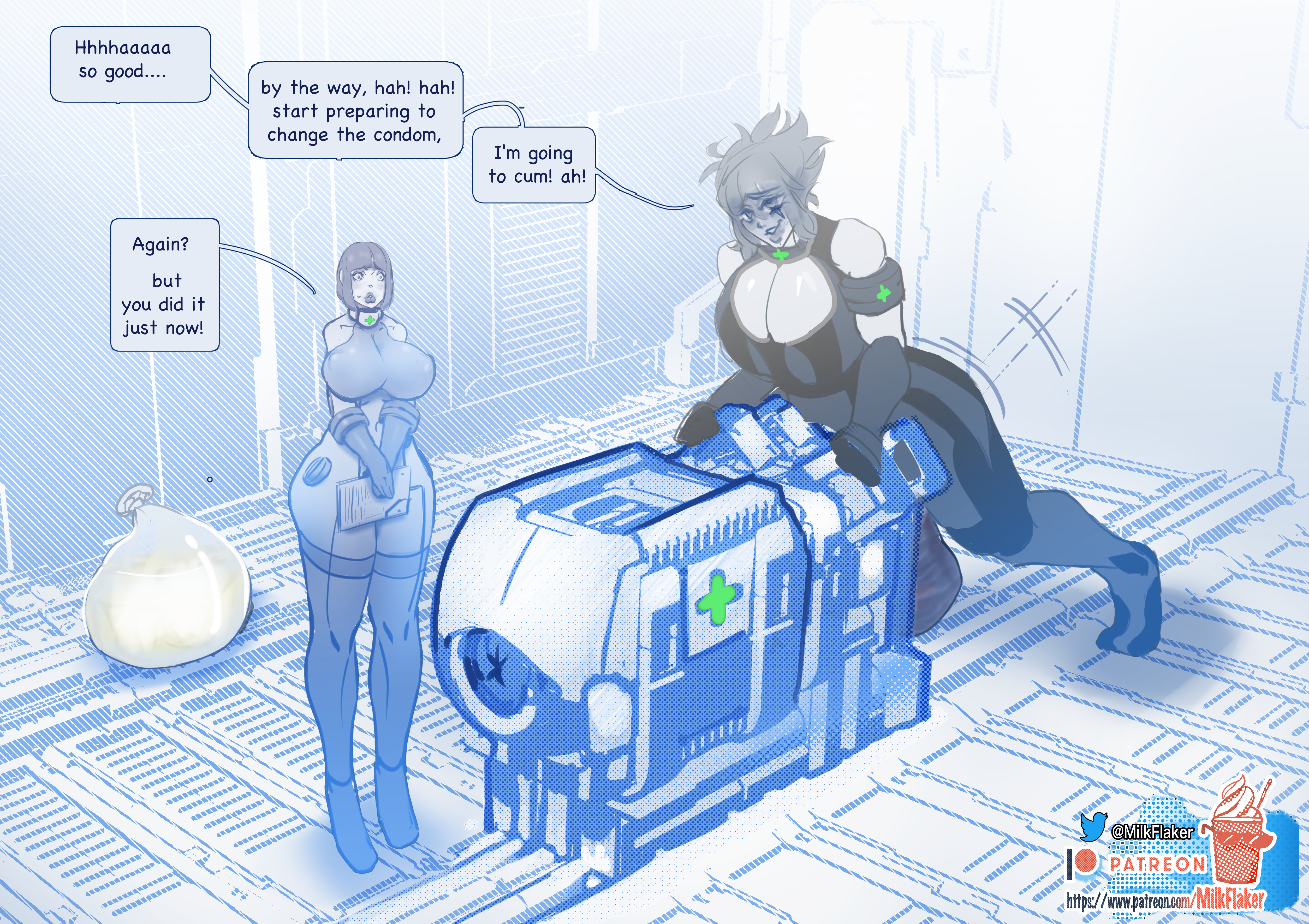 1futa, 1girls, artificial vagina, ass, balls, big balls, big breasts, big penis, bodysuit, breasts, breeding mount, breeding mount use, clothed, clothing, comic, comic page, condom, condom balloon, cum, cum announcement, cum in condom, cumming, cumshot, curvy, dialogue, diphallia, diphallism, duo, ejaculation, english, english text, erection, excessive cum, female, futa with female, futanari, genital expansion, genital growth, genital growth (enlargement), hips, huge ass, huge balls, huge breasts, huge cock, human, hyper, hyper penis, imminent orgasm, intersex, large breasts, large penis, light skin, light-skinned female, massive breasts, masturbation, milk flaker, milking, milking machine, mounting, multi genitalia, multi penis, onahole, penis, penis expansion, penis growth, penis growth (enlargement), penis milking, premature ejaculation, premature ejaculation shaming, sci-fi, science fiction, sex, sex toy, size difference, smell, smelly, smelly cock, testicles, text, text bubble, thick, thick cum, thick penis, thick thighs, thighs, uncensored, used condom, veiny balls, veiny penis, veiny testicles, venis, voluptuous